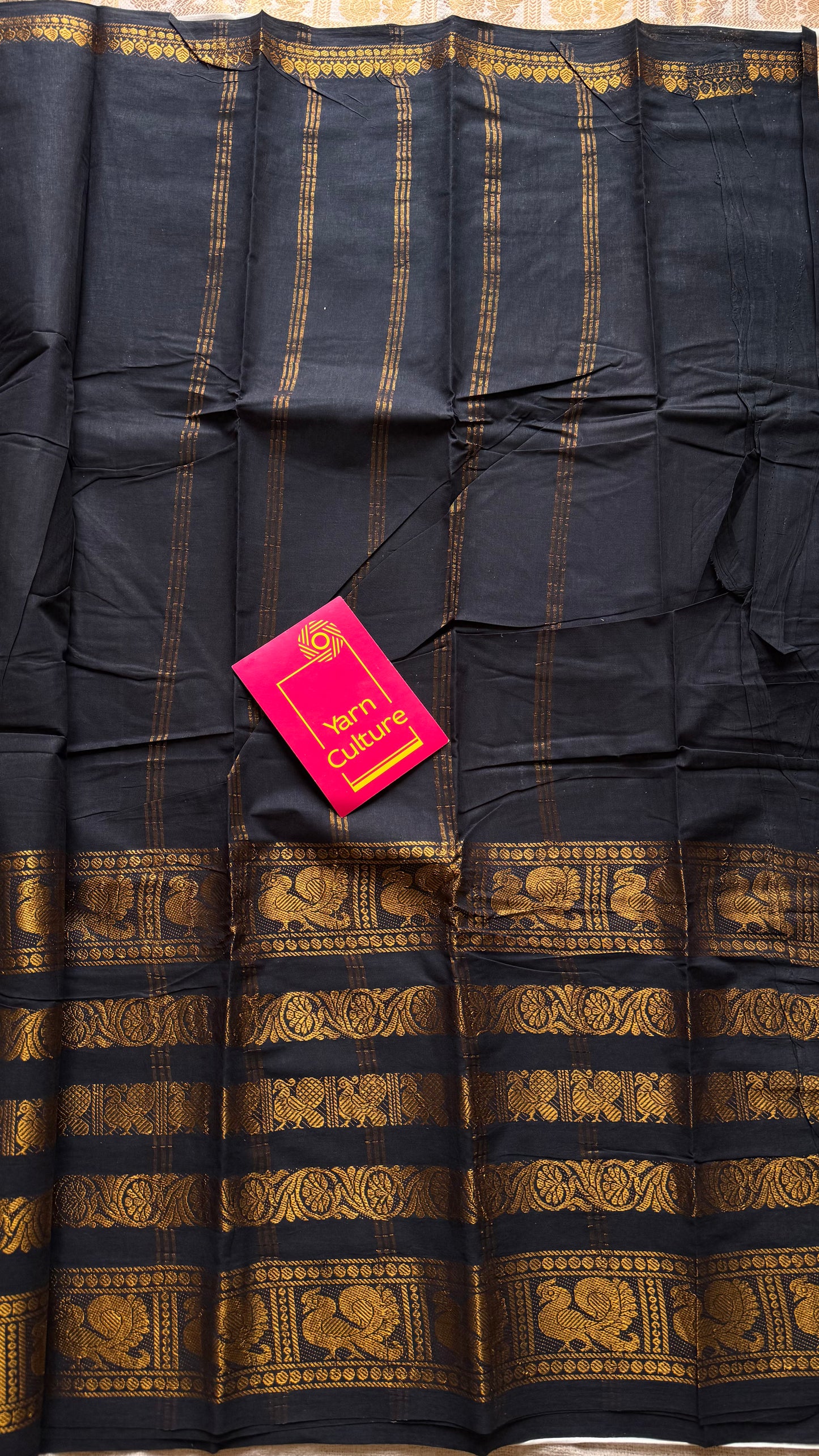 Black long border sungudi, kattuchayam dyed madurai cotton - YCCOTNMSAP134
