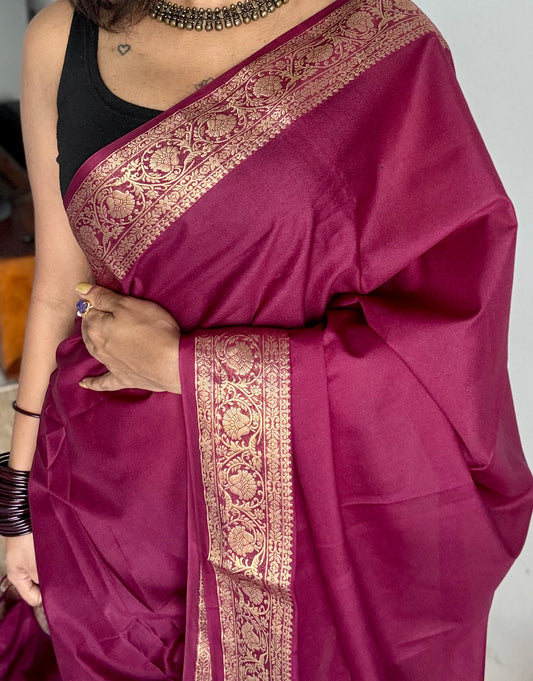 Maroon Mysore semi crepe silk saree - YCLOKFE242