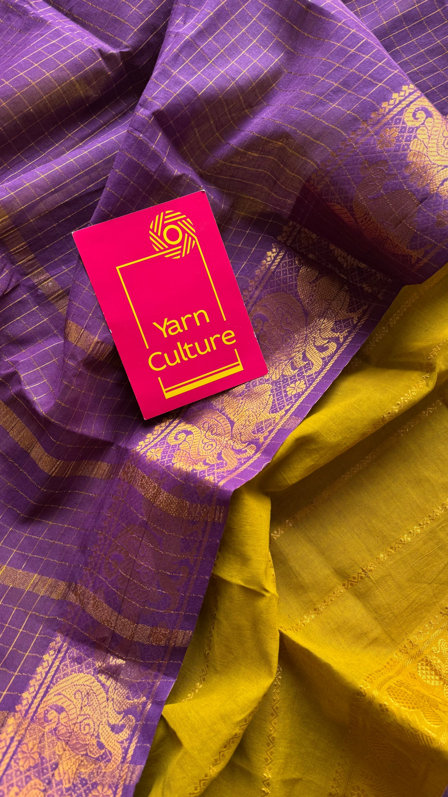 Purple with light green, sungudi cotton half-half saree - YCCOTNMSFE357