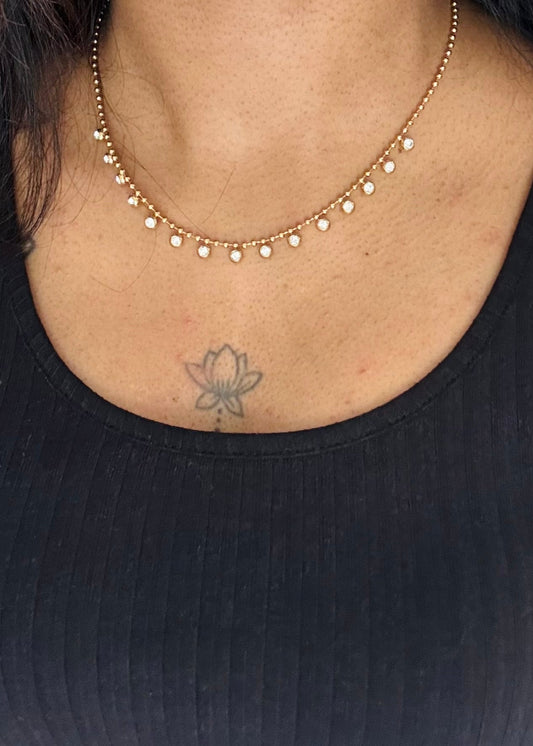 Gold plated chain, white multi stones - YCGPC407