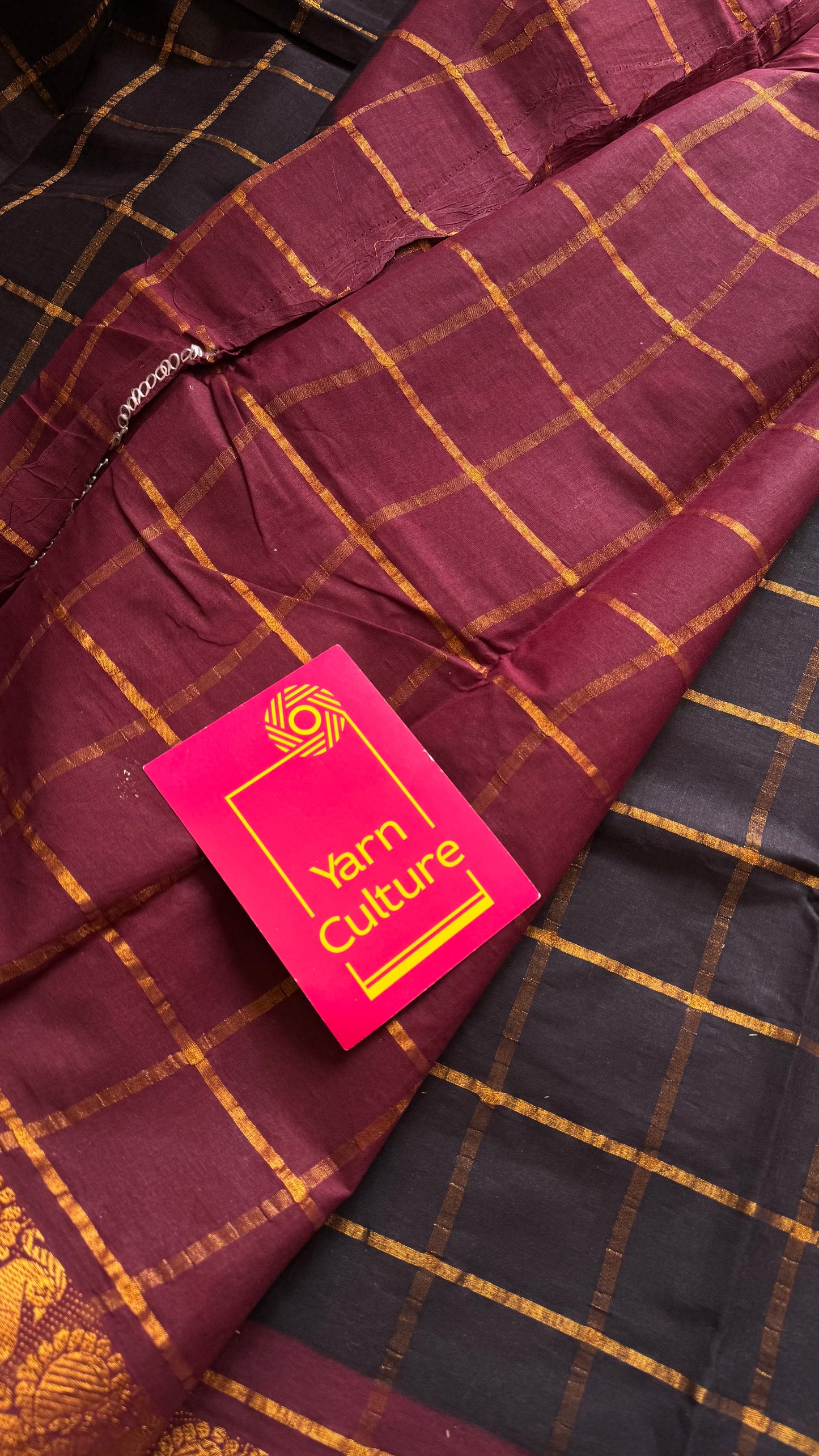 Brownish black with maroon pavithra kattam sungudi, madurai cotton - YCCOTNMSAP144