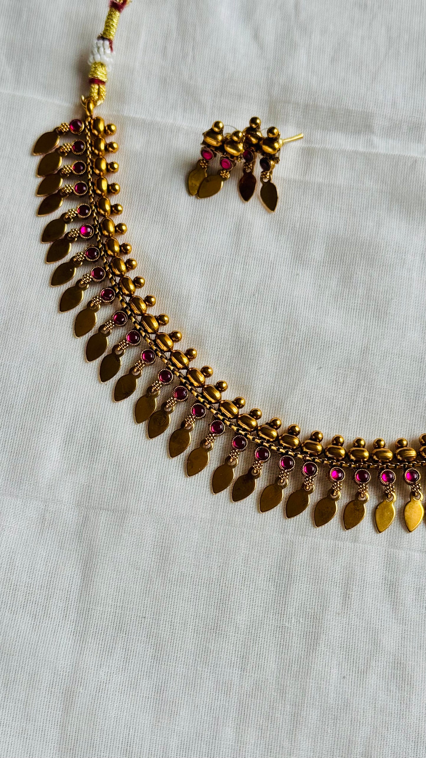 Elakkathali with ruby stones, with earrings - YCGPNP792