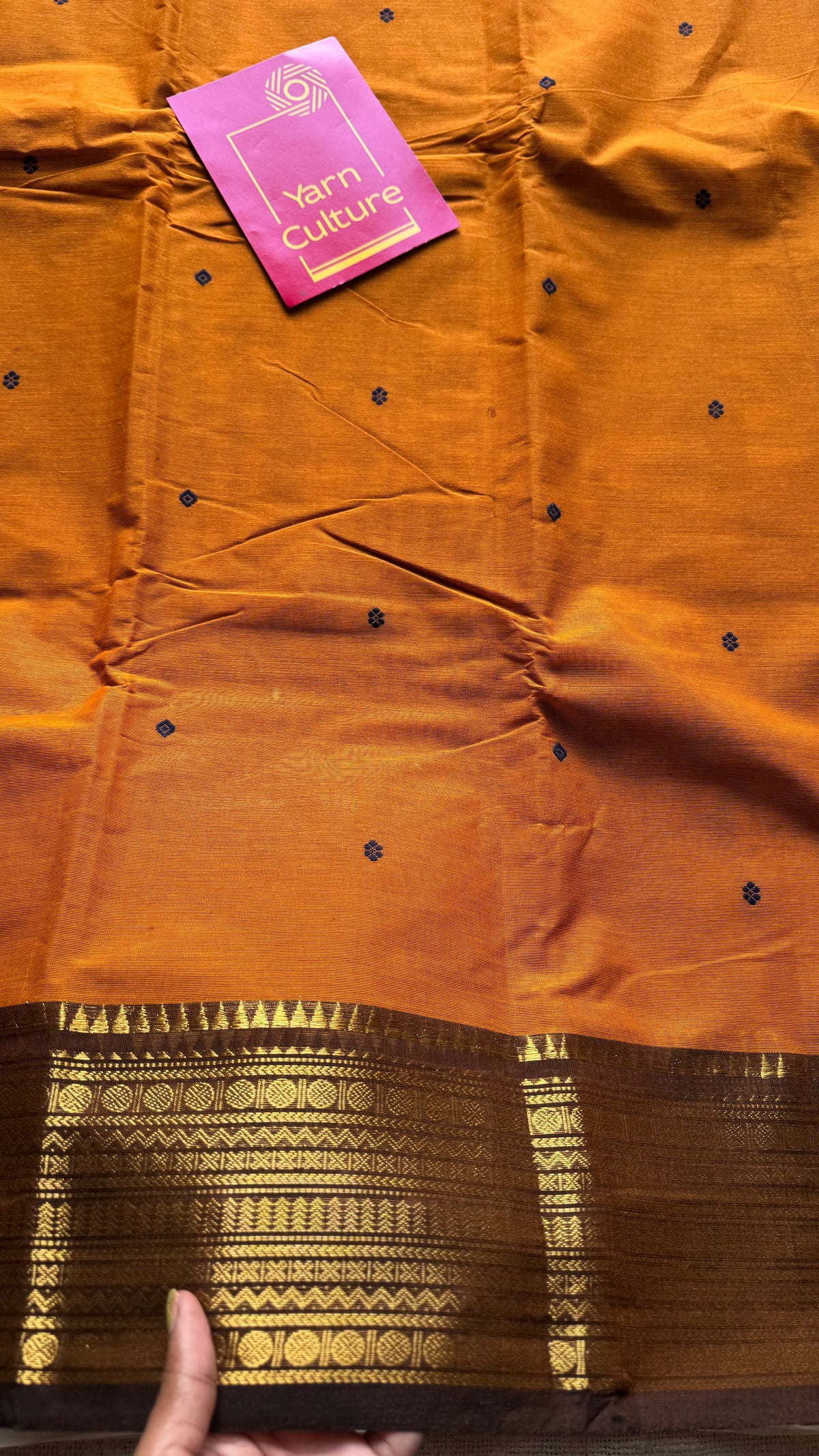 Orange with brown zari border chettinad cotton saree - YCCOTNCKSE16