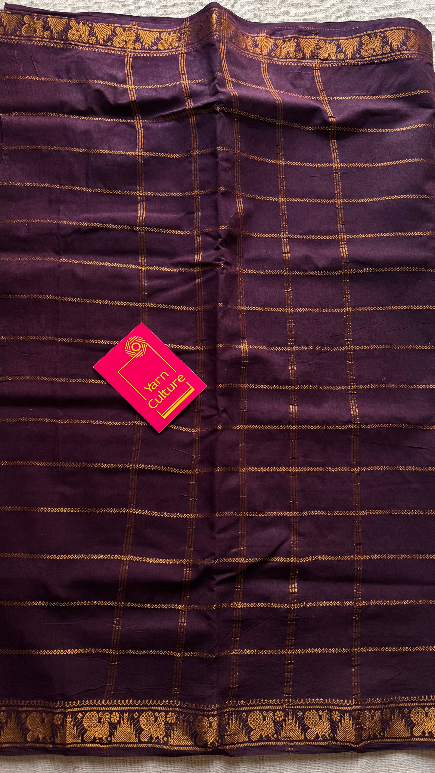Purple brown velthaari patterned kattuchayam dyed madurai cotton saree - YCCOTNMSFE133
