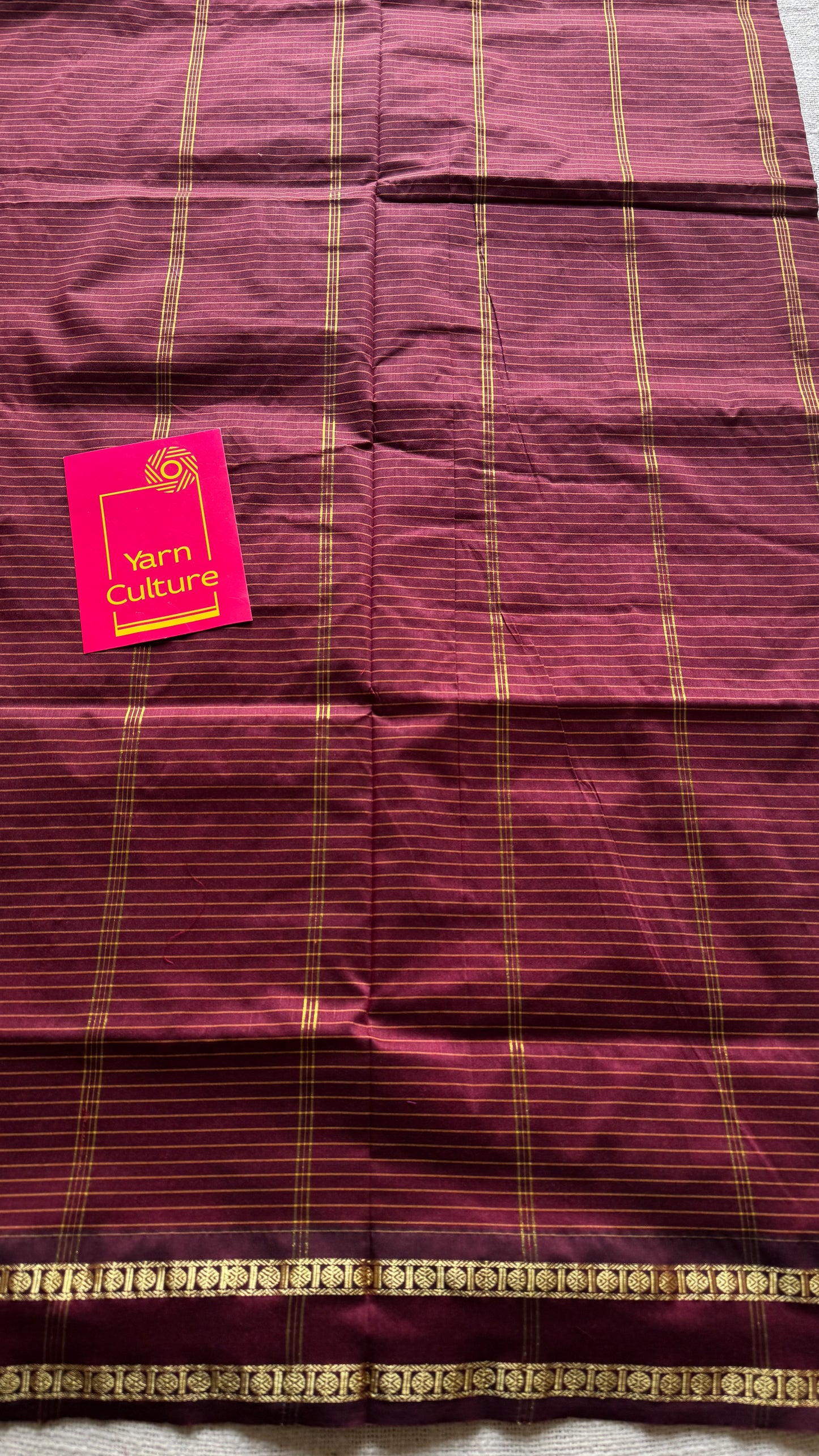 Maroonish brown, zari arani checks, cotton silk - YCCOTNOCAR36a