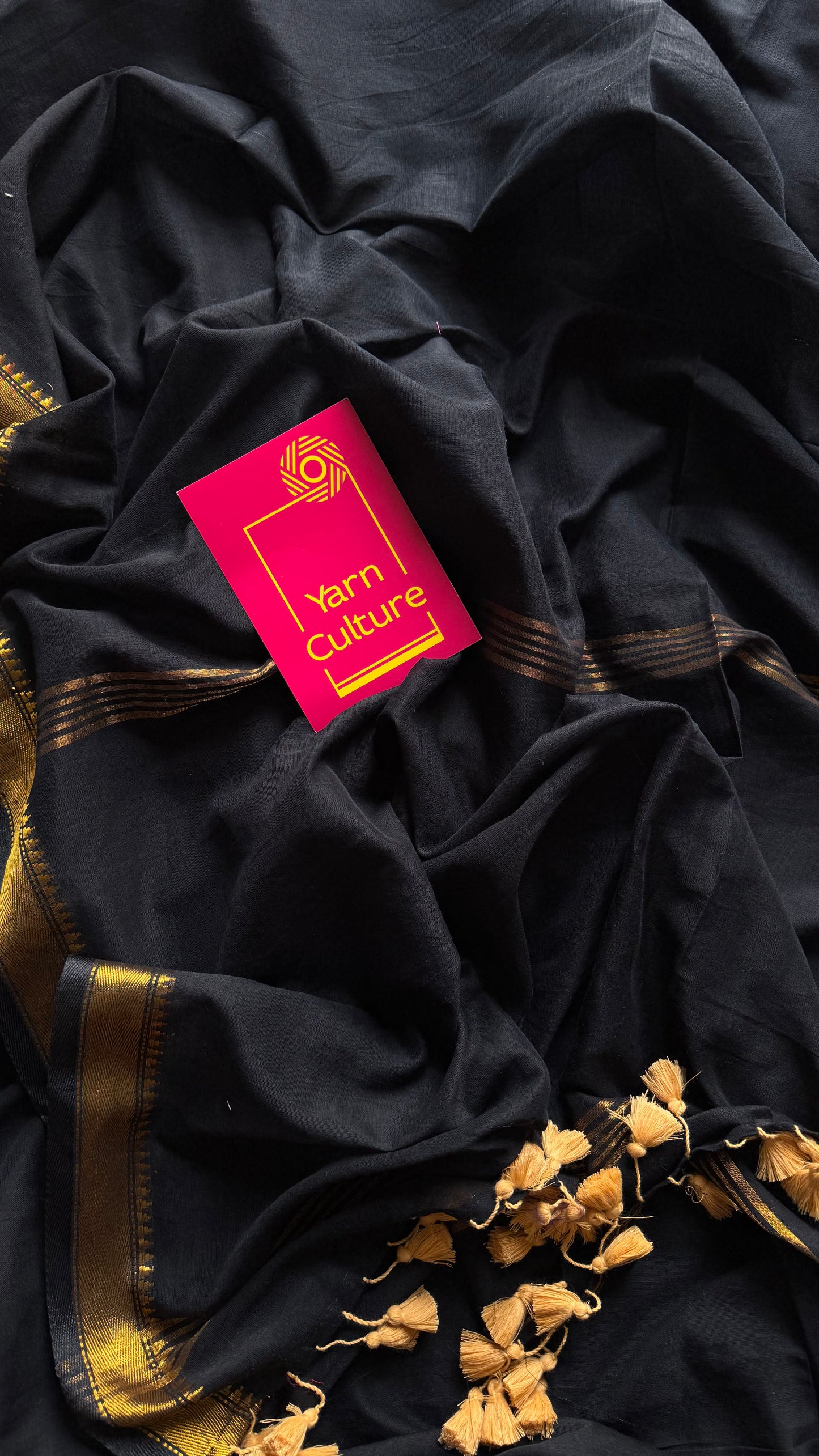 Black soft cotton with maheswari gold zari border - YCBCMCFE213