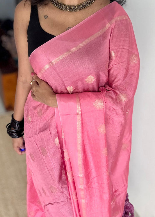 Onion pink in khadi silk, zari motifs - YCDOSFE15