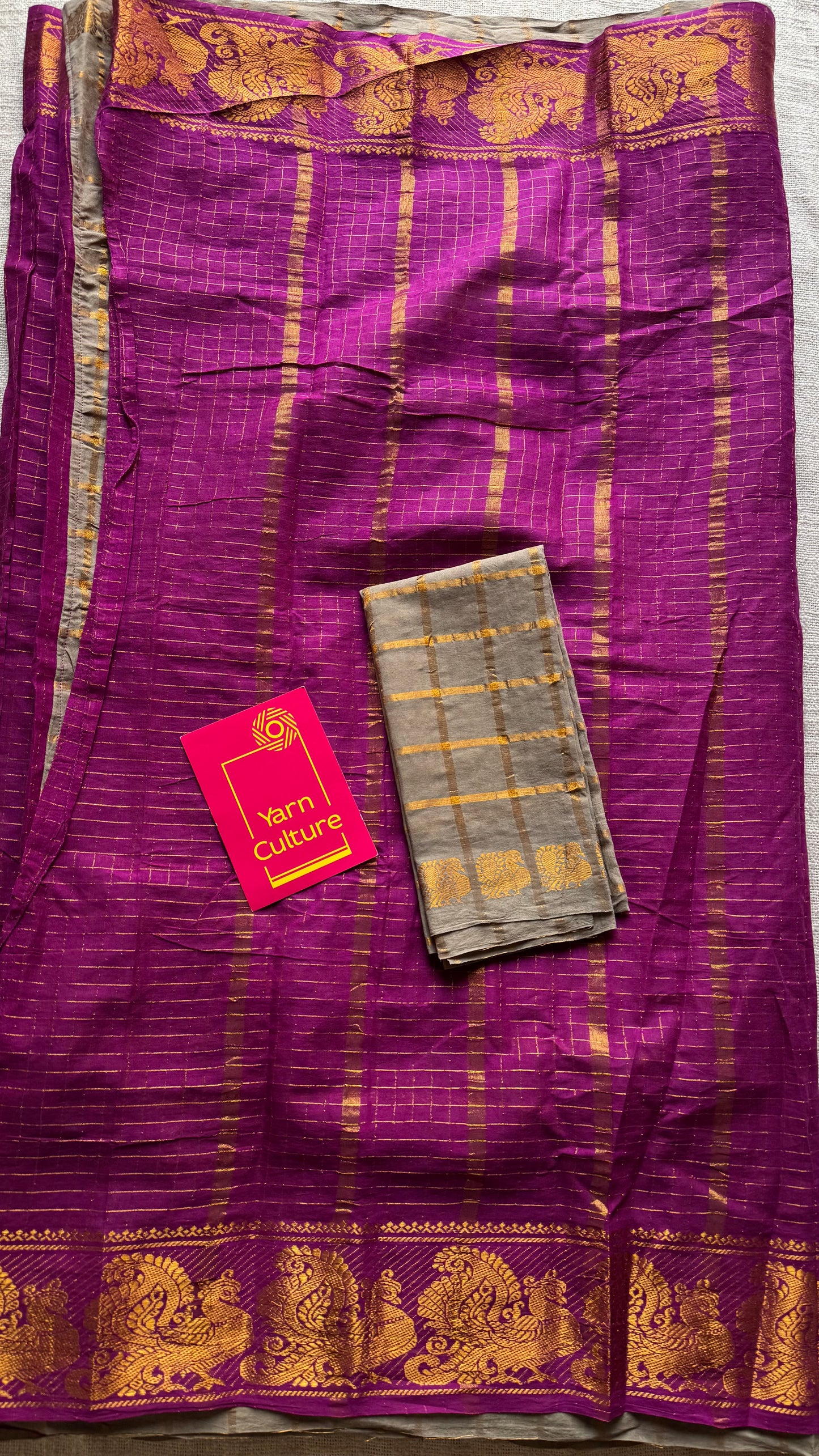 Magenta with warm grey, sungudi cotton half-half saree - YCCOTNMSFE345