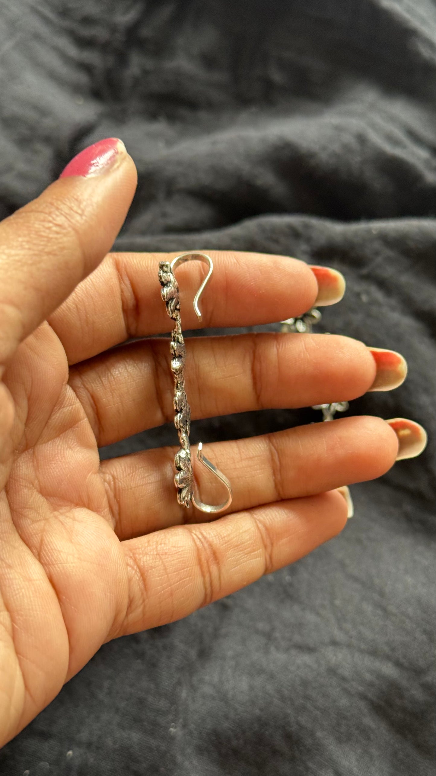 Oxidised silver, floral earcuff, clip-on - YCOSEC494