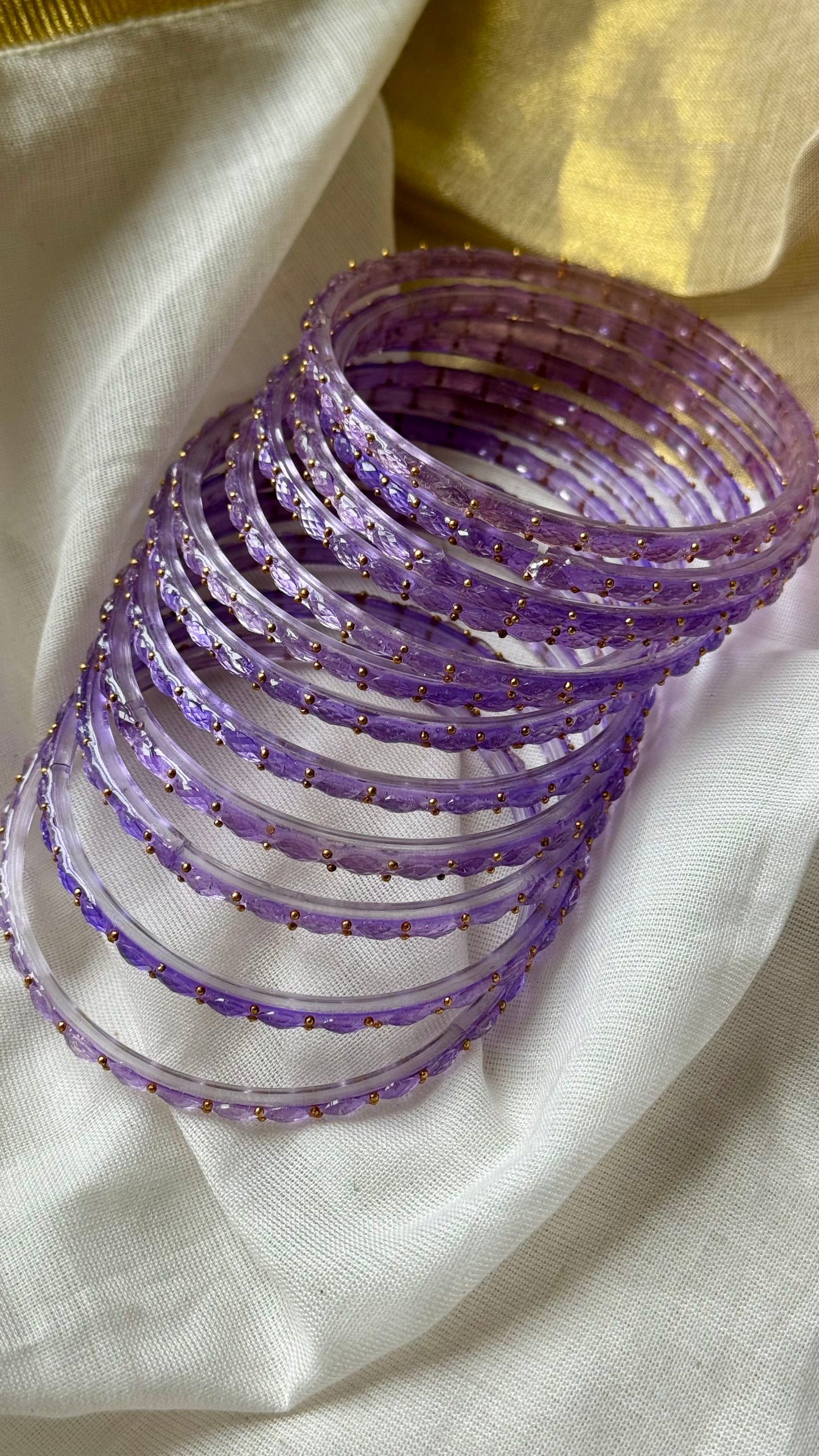 Lavender raindrop glass bangles, set of 12 - YCBANGL851