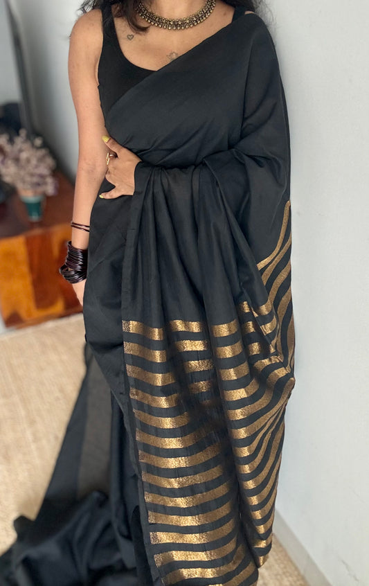 Black khadi with antique gold pallu - YCBCKZPSE01