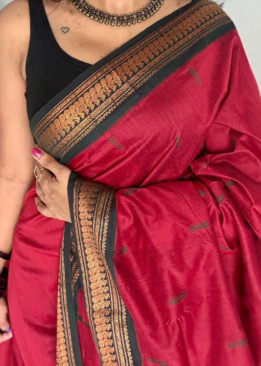 Dark red with dark green, cotton silk - YCCOTNOCKCS15
