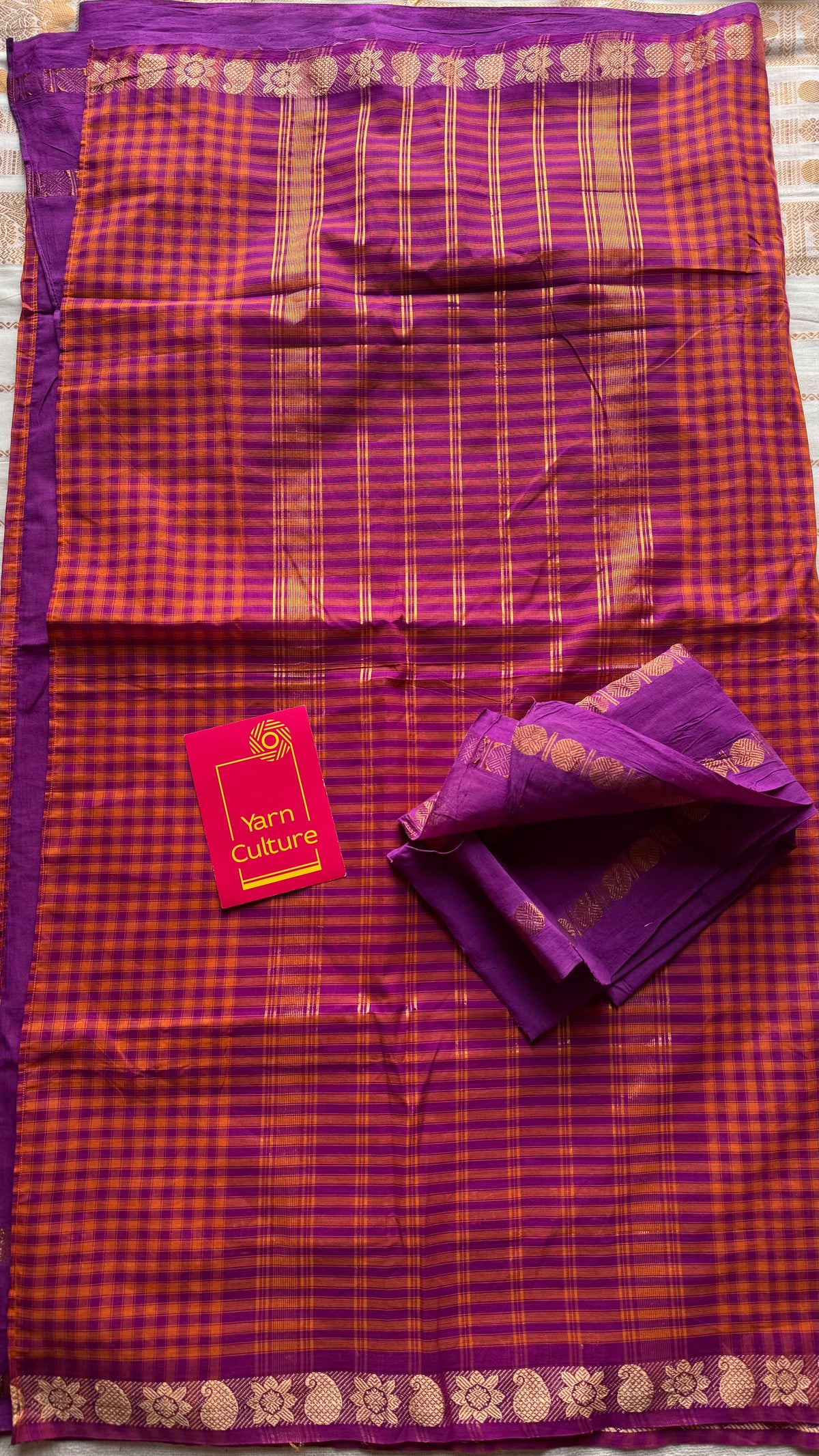 Orange and magenta with purple, sungudi and chettinad cotton half-half saree - YCCOTNIDOC38