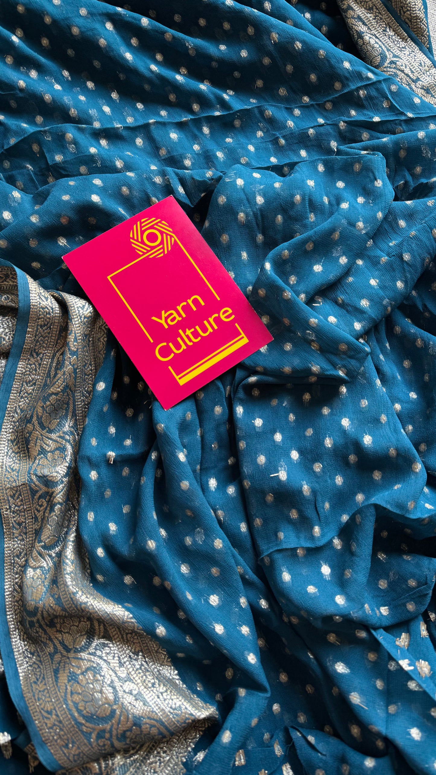 Peacock blue viscose georgette saree with zari motifs - YCDOSFE209