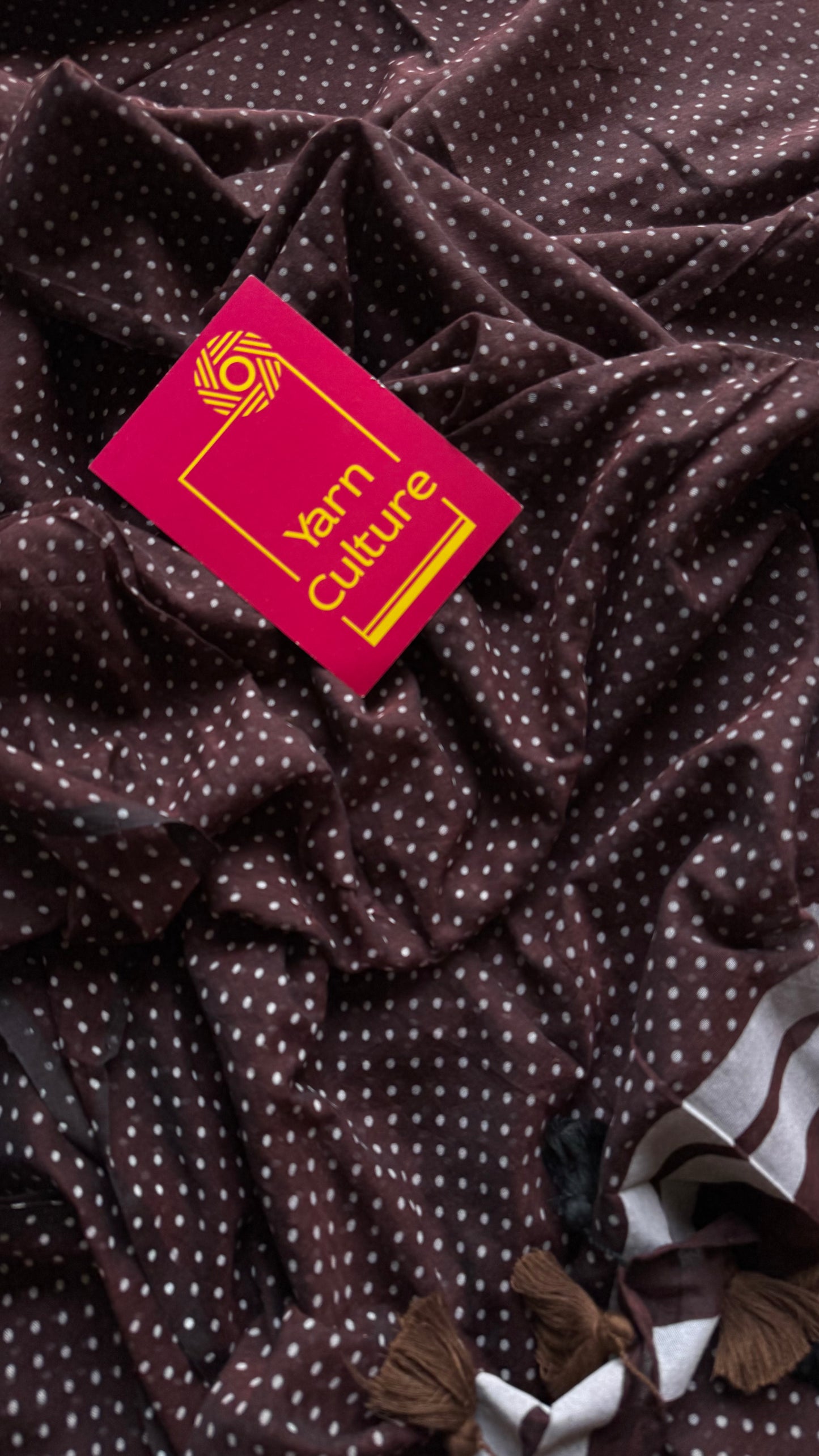 Brown with white polka dots mul cotton saree  - YCBCMCAP54