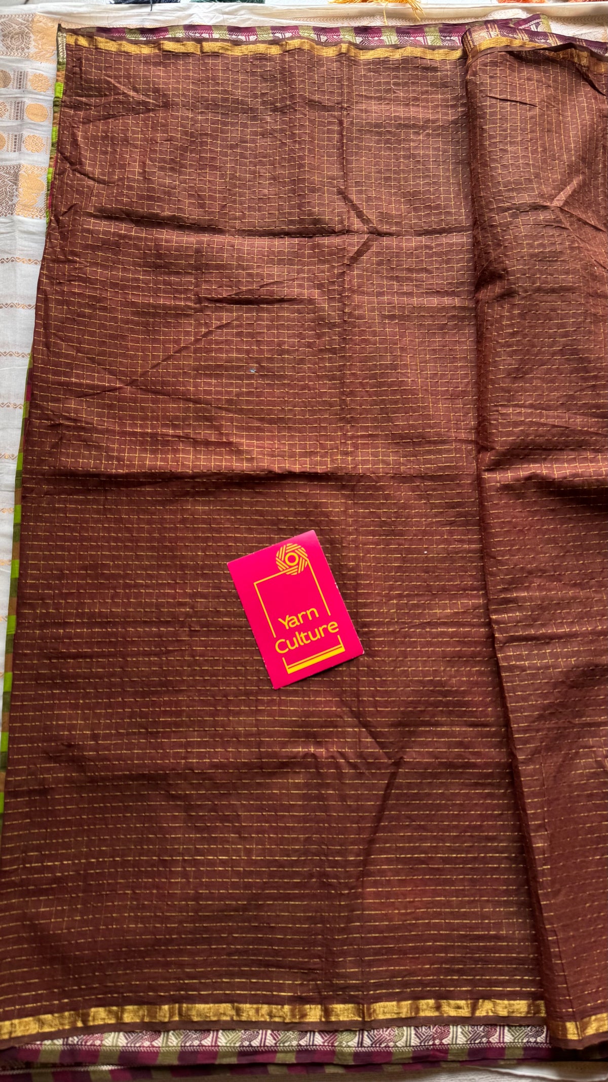 Multicoloured checks with brown, sungudi and chettinad cotton half-half saree - YCCOTNIDOC39