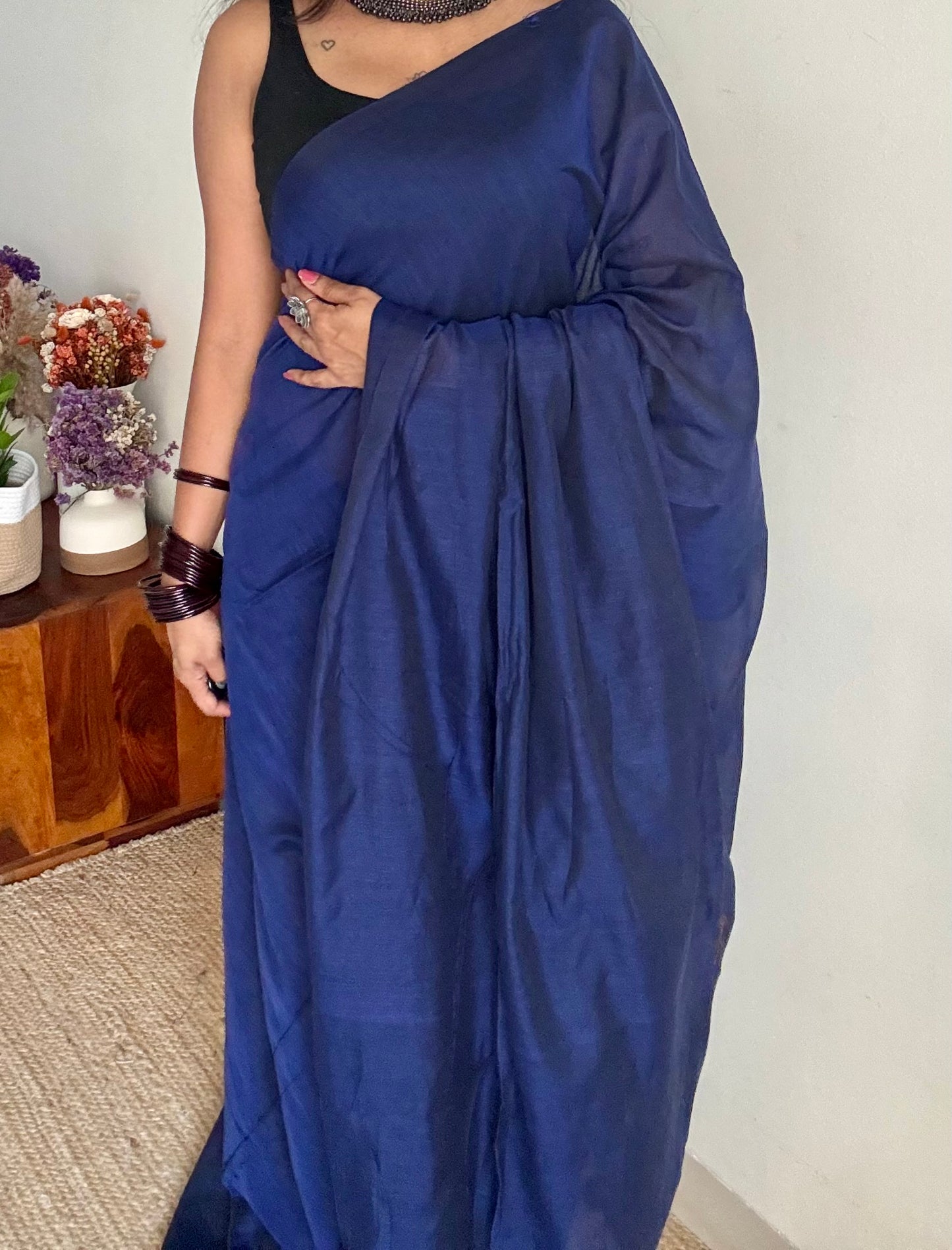 Dark blue soft cotton saree  - YCBCKCAP25