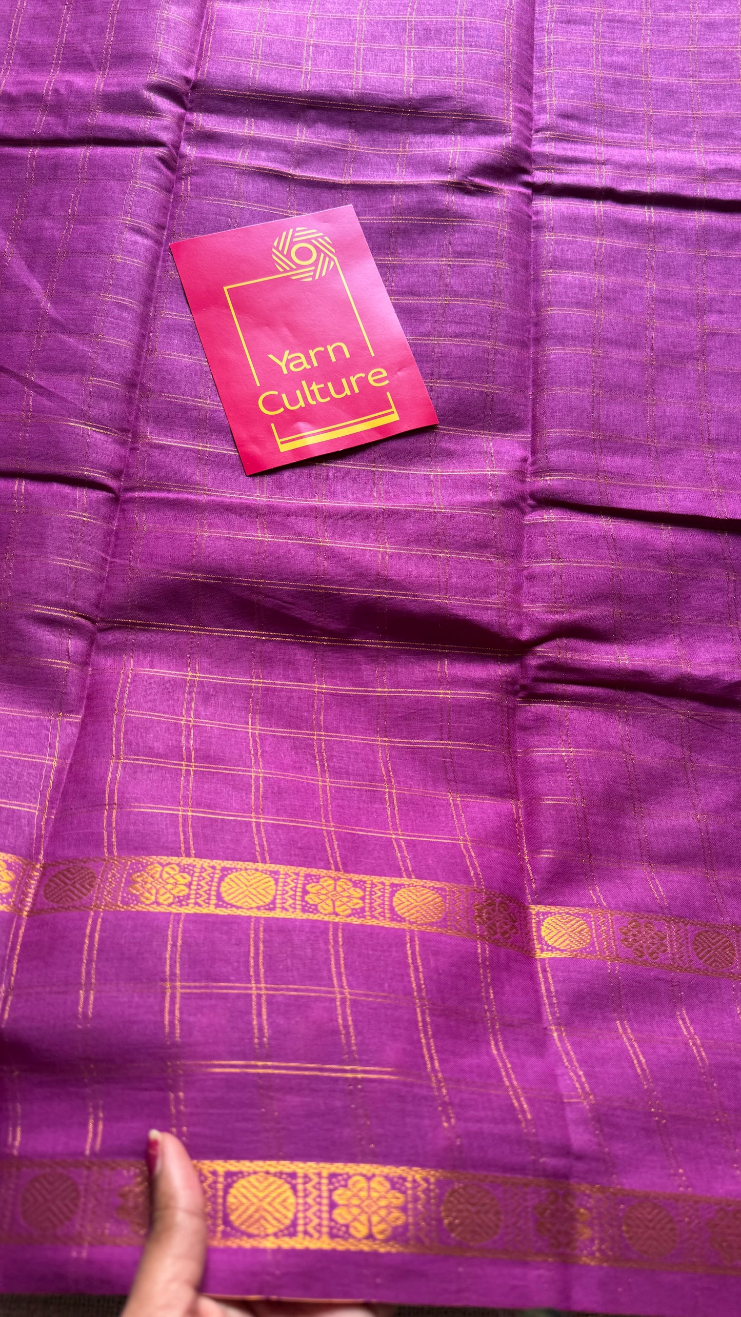 Purple pink adayar gold zari kattam, sungudi cotton - YCCOTNOCSC51