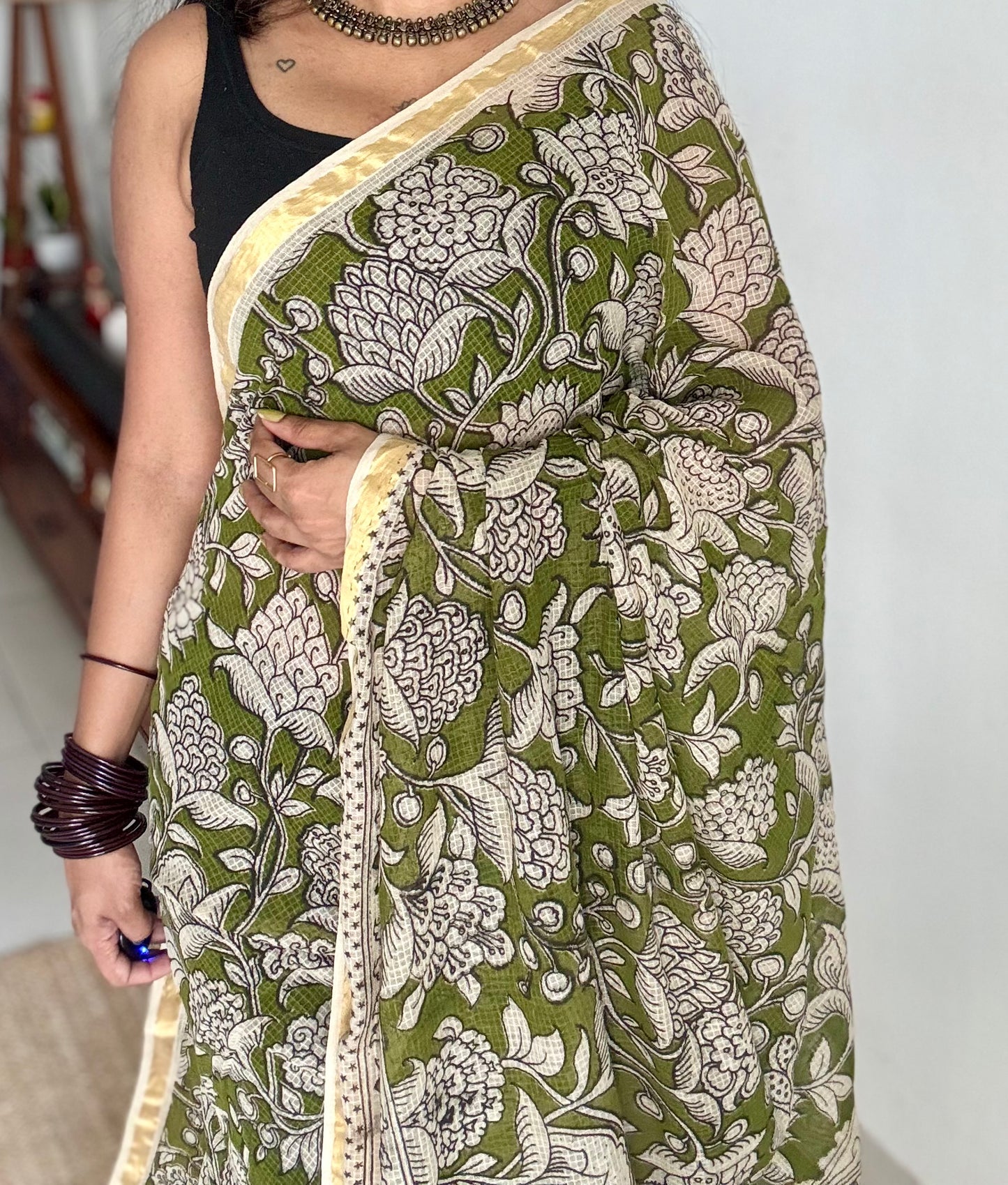 Light green floral kalamkari saree in kota - YCWOTDMA358