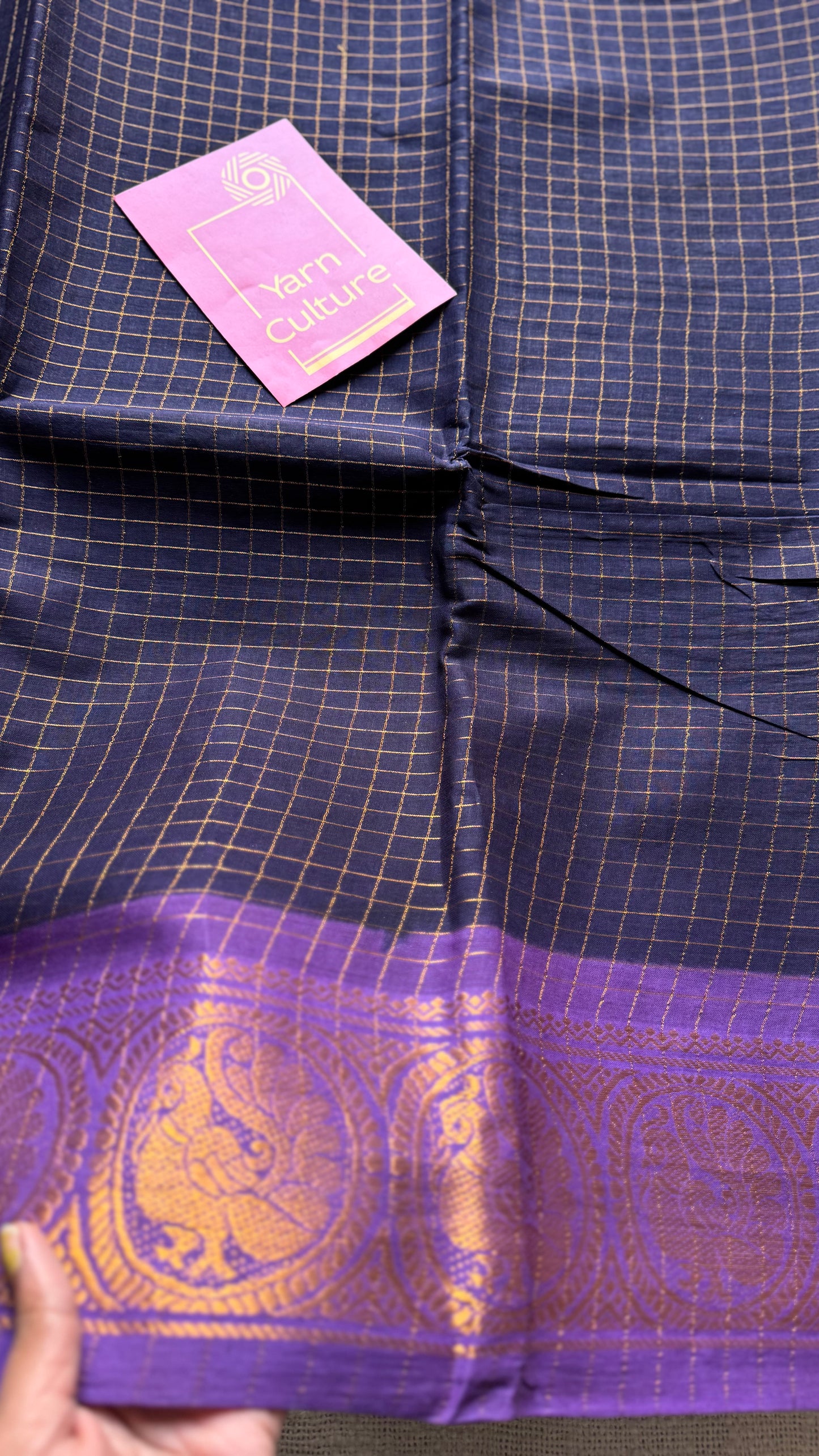 Dark blue with purple checkered sungudi, madurai cotton - YCCOTNSUDE40
