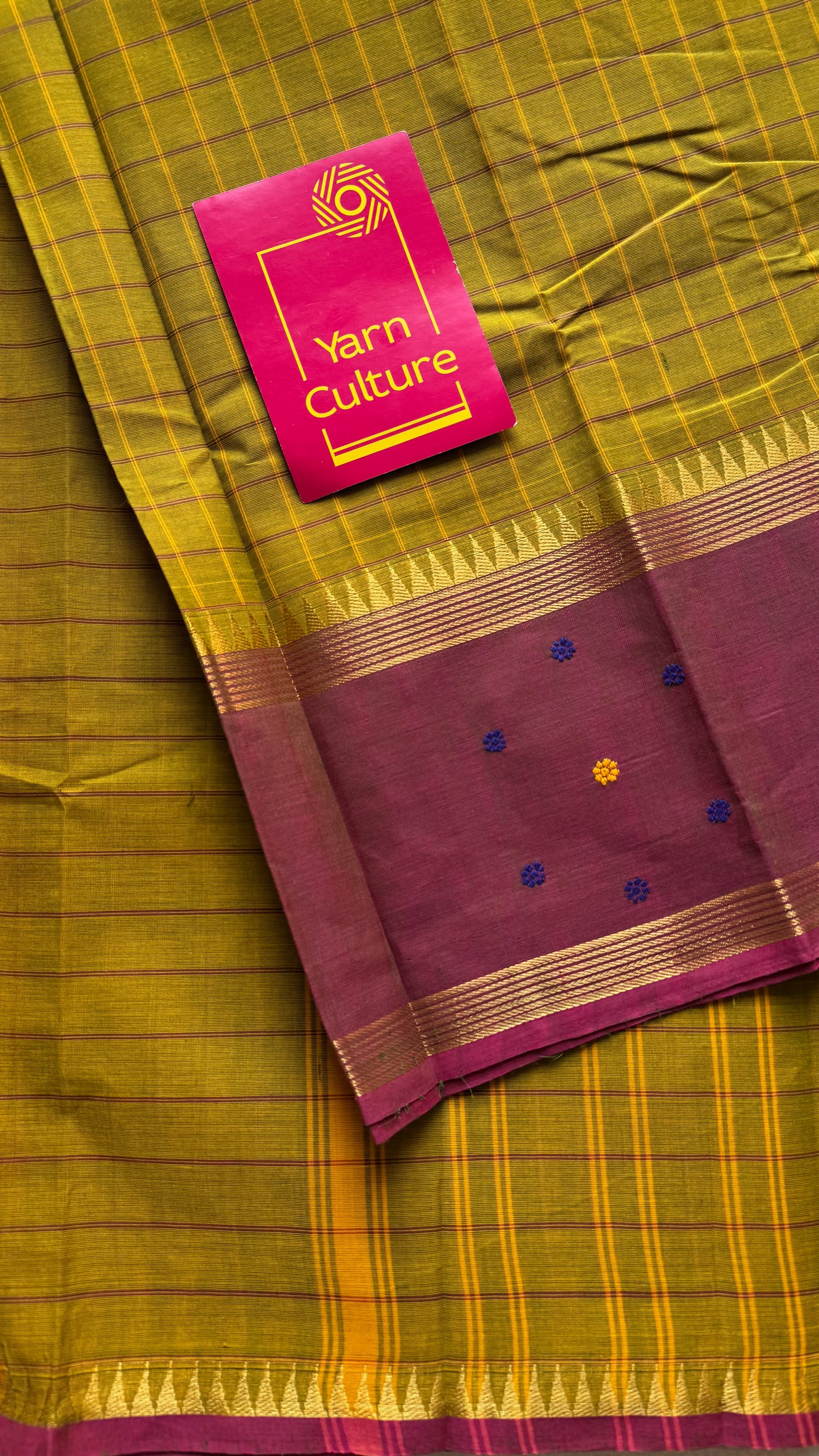 Light green and dark copper rose contrast, checkered Chettinad cotton saree - YCCOTNMA267