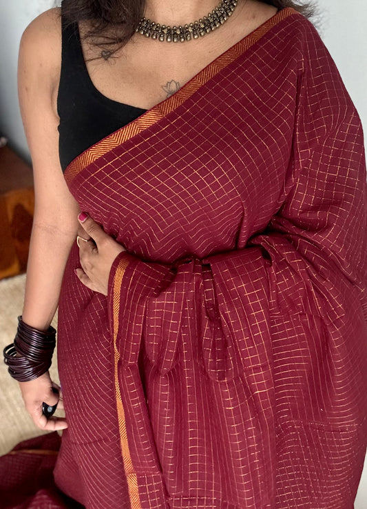 Maroon mini kattam (checks), soft Madurai cotton - YCCOTNJULMCS19