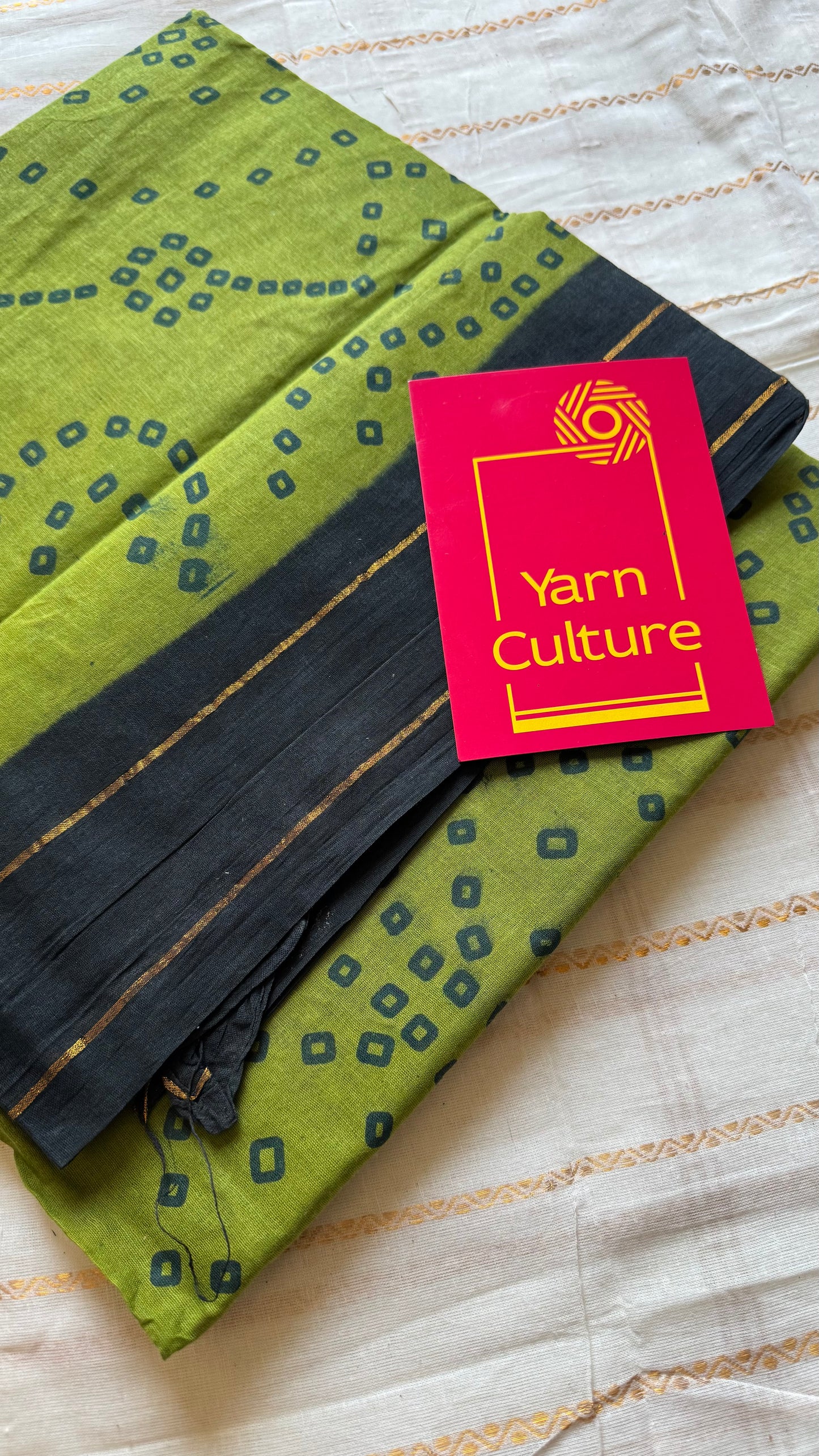 Green with black contrast, kattuchayam dyed madurai cotton saree - YCCOTNMA236