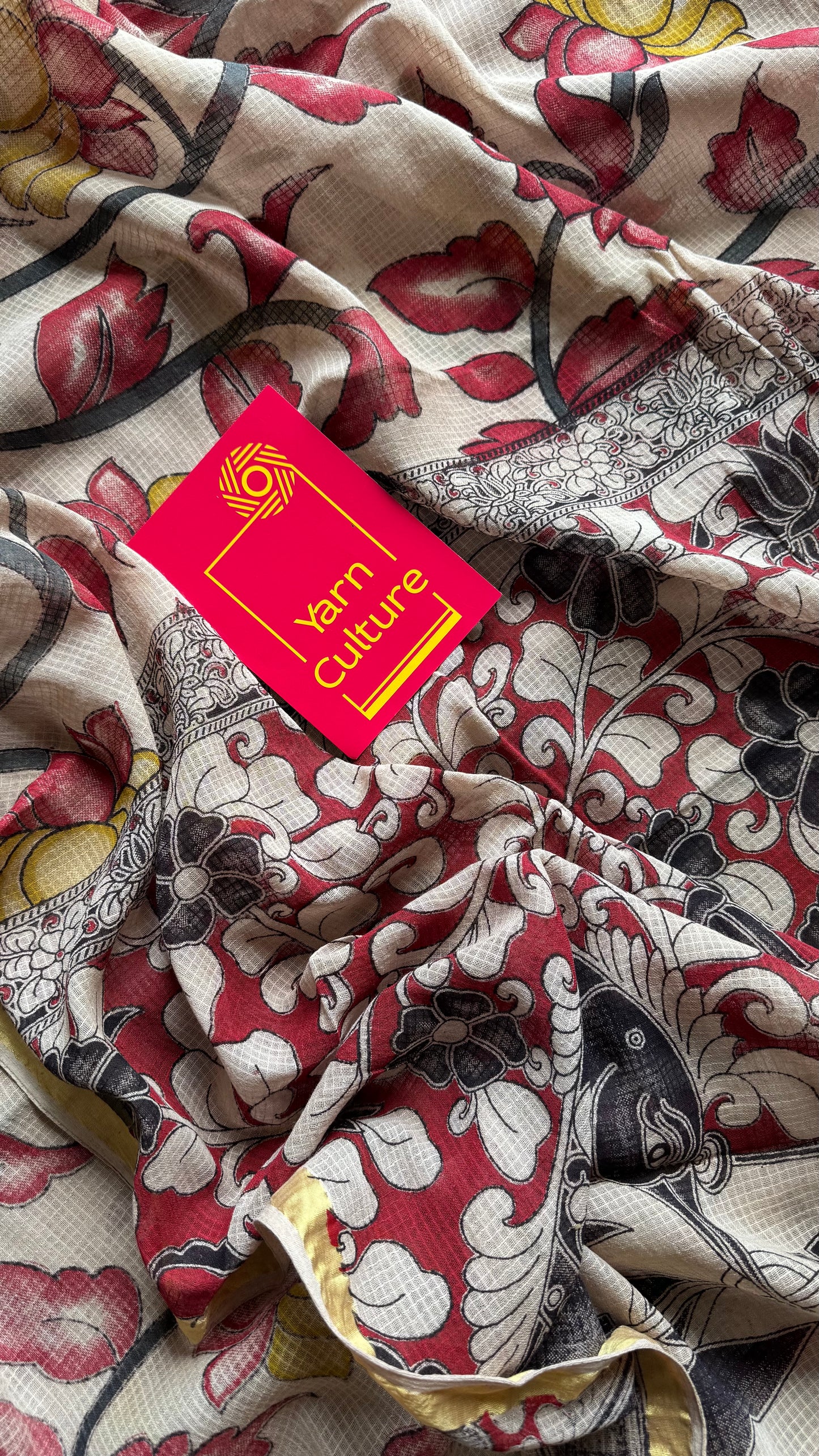 Cream multicoloured floral kalamkari saree in kota - YCWOTDMA357