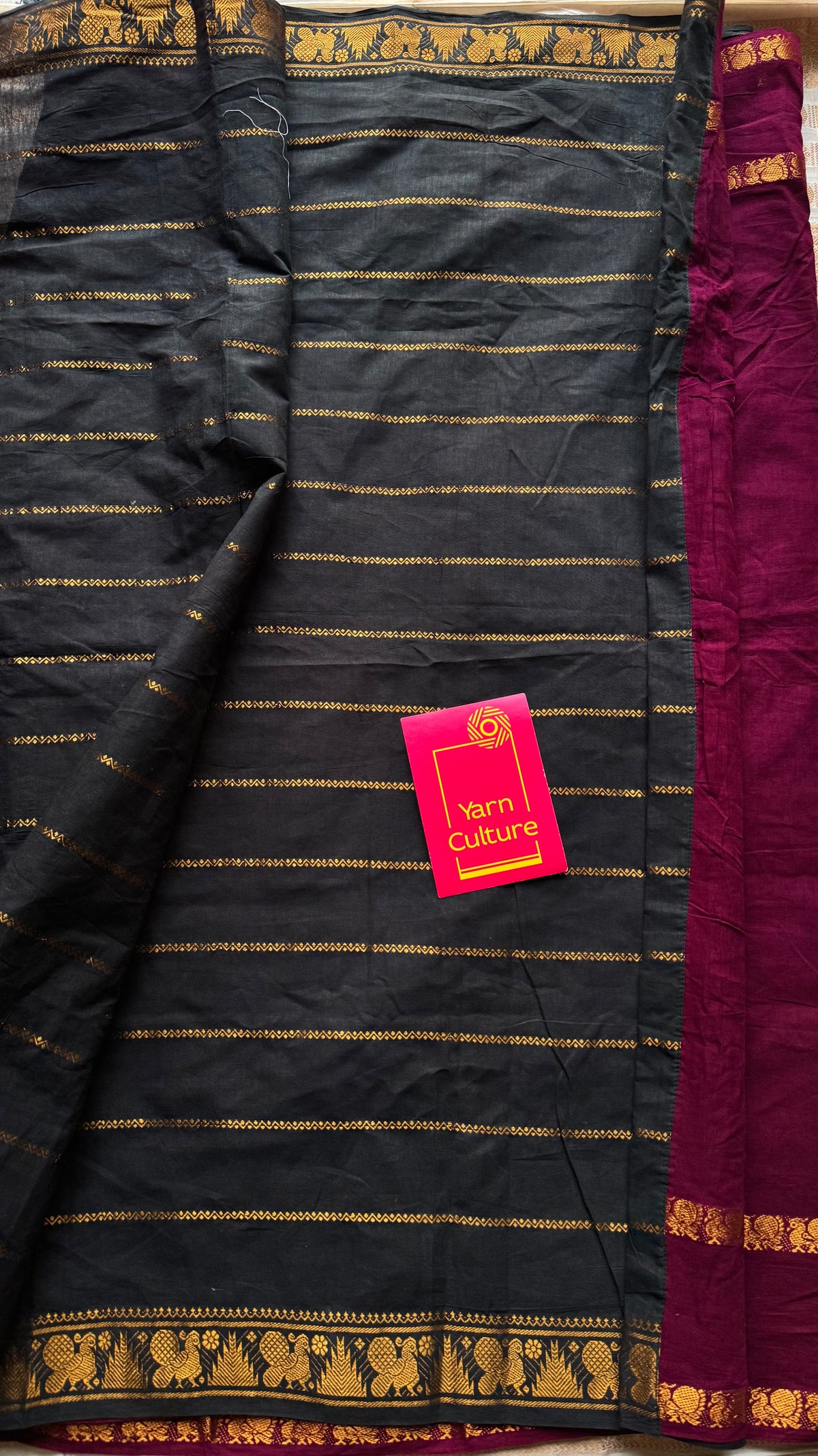 Purple pink (vadamalli) with black, sungudi cotton half-half saree - YCCOTNIDOC20
