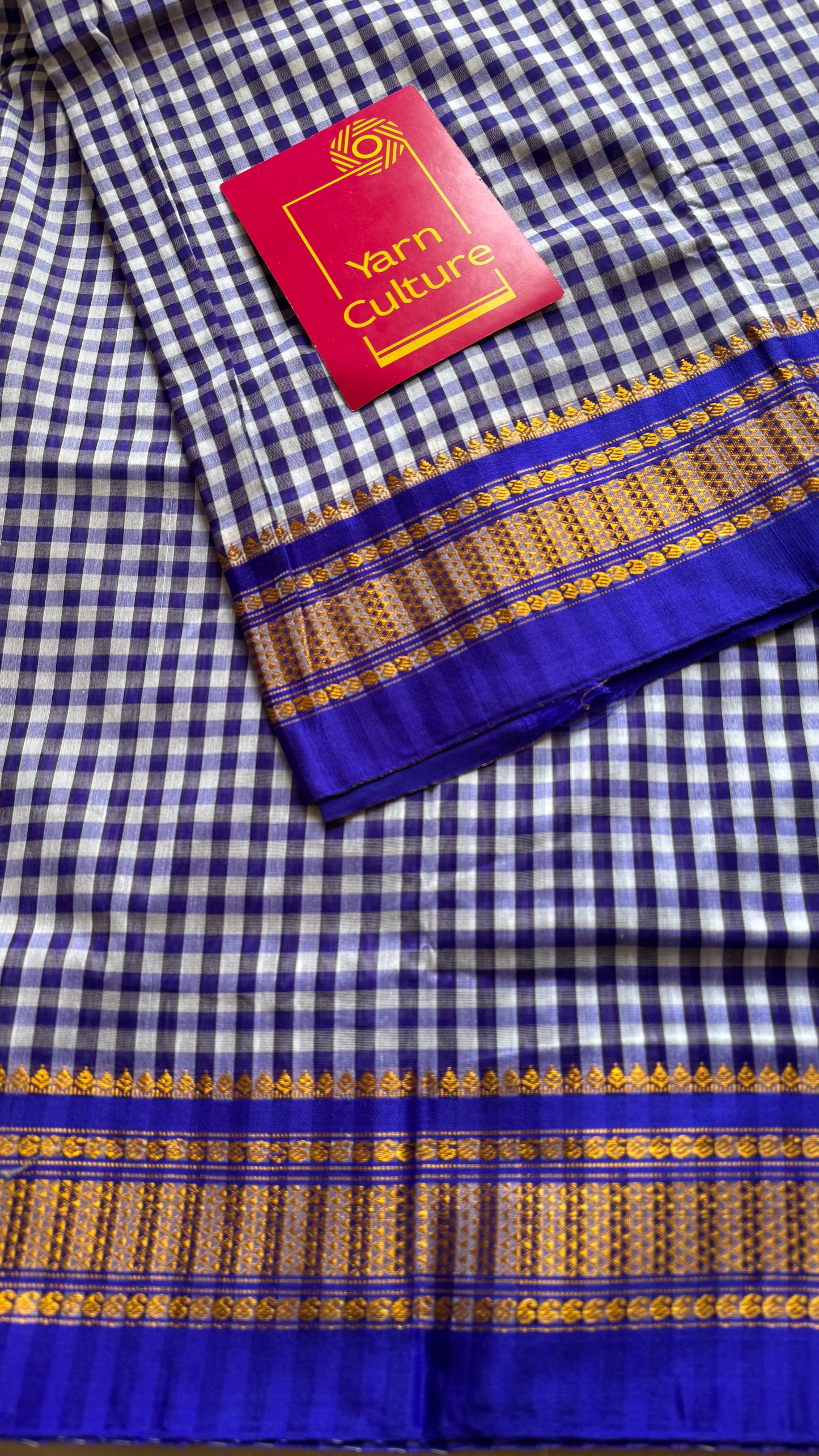 llkal blue and white checks with chikki paras border, soft cotton - YCLOKICAP228