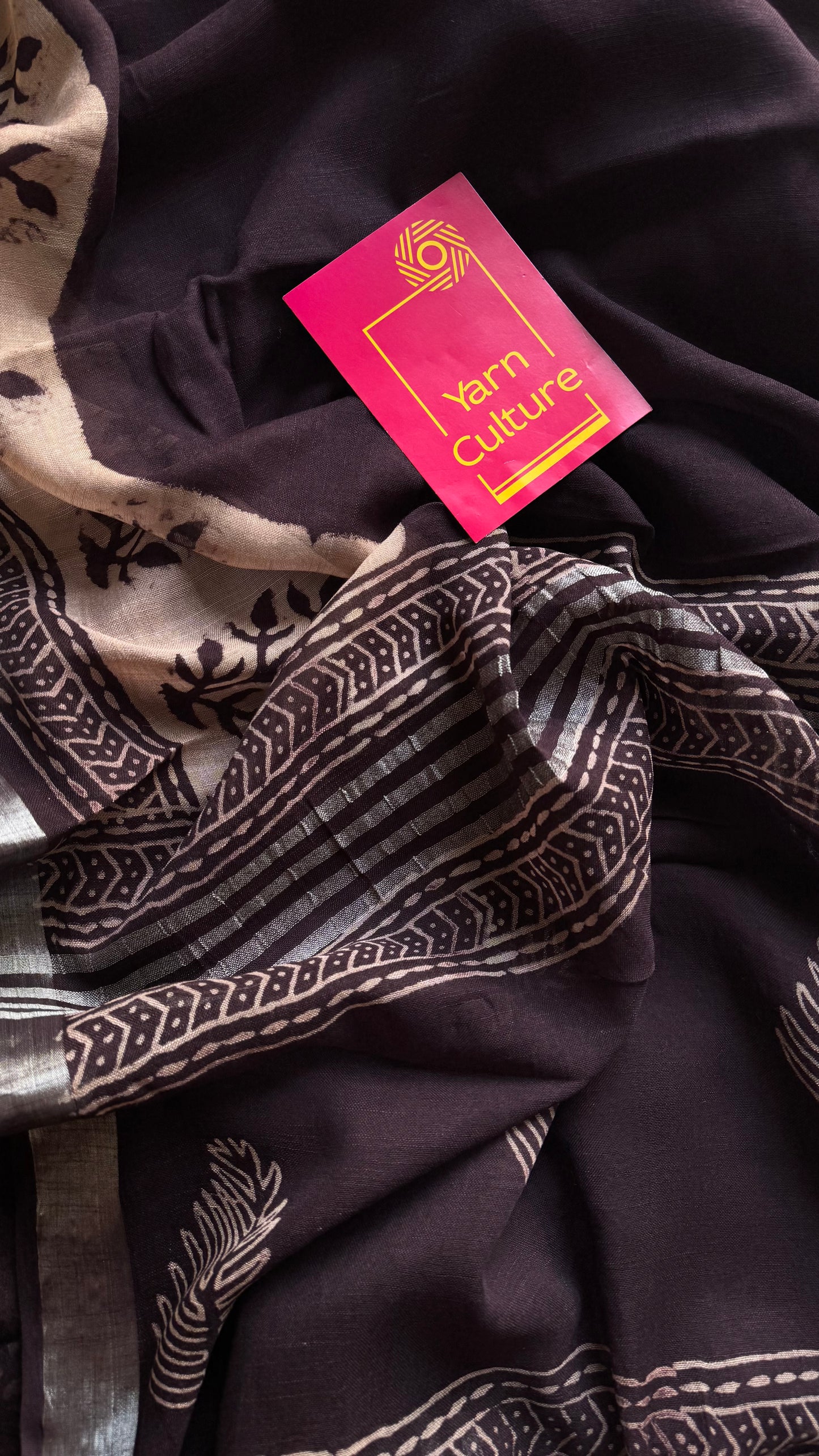 Wine and cream linen, silver zari border - YCTORNOP20