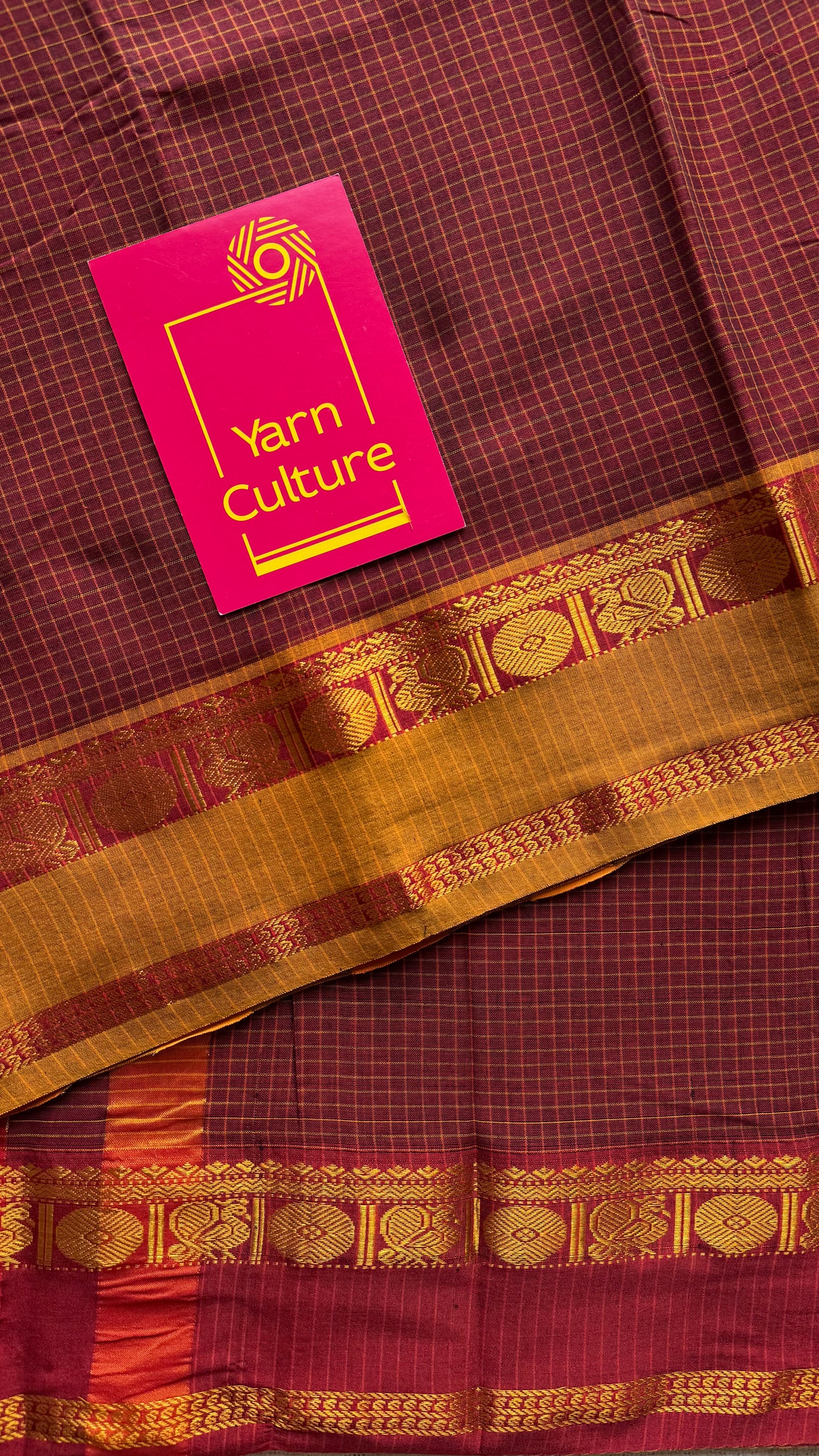 Maroon checks with red and yellow ganga jamuna borders, premium narayanpet soft cotton - YCWOTDNPJA157