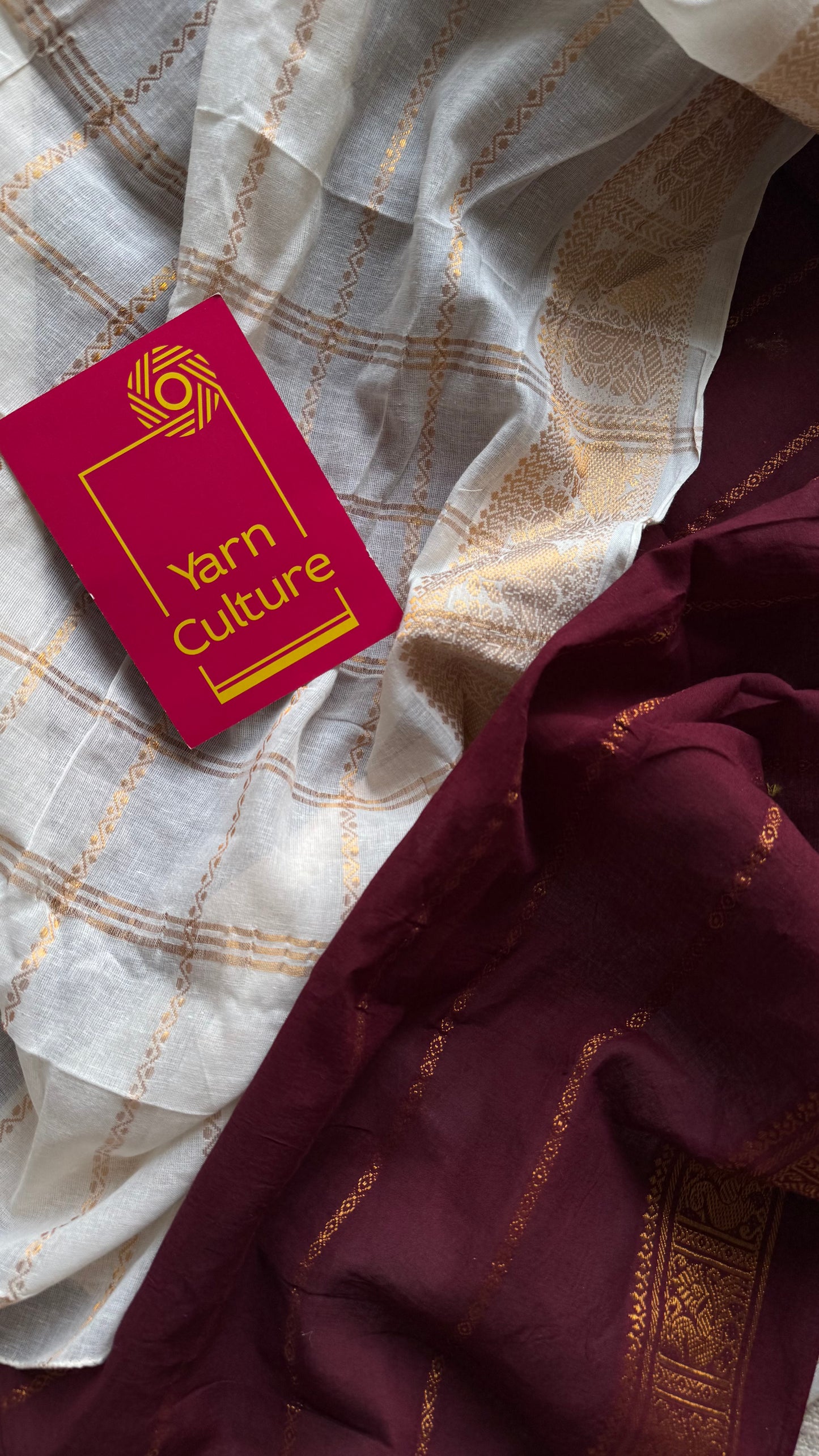 Cream with maroon, sungudi cotton half-half saree - YCCOTNMSFE354