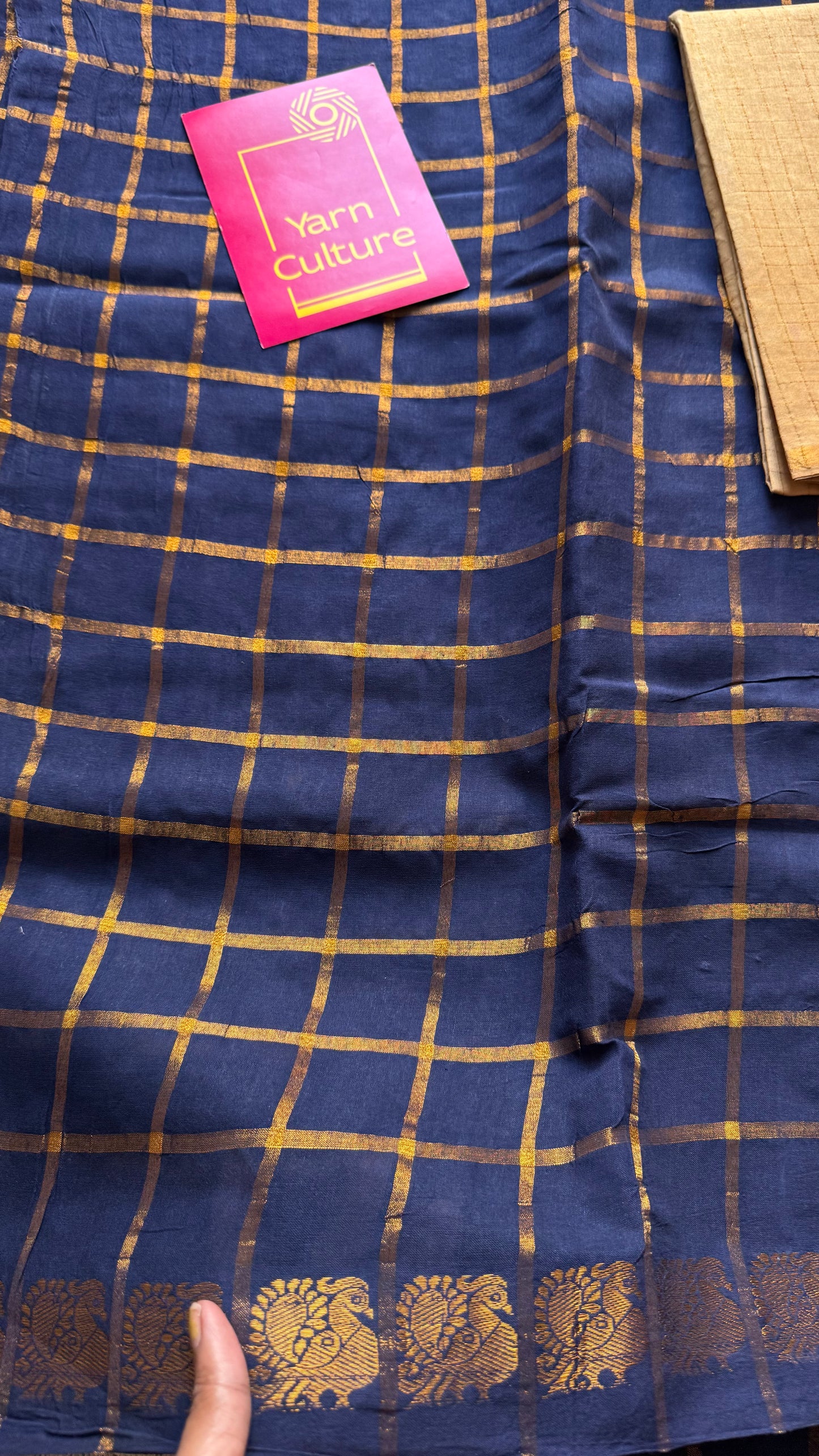 Dark blue pavithra kattam kattuchayam dyed madurai cotton saree - YCCOTNMSFE123