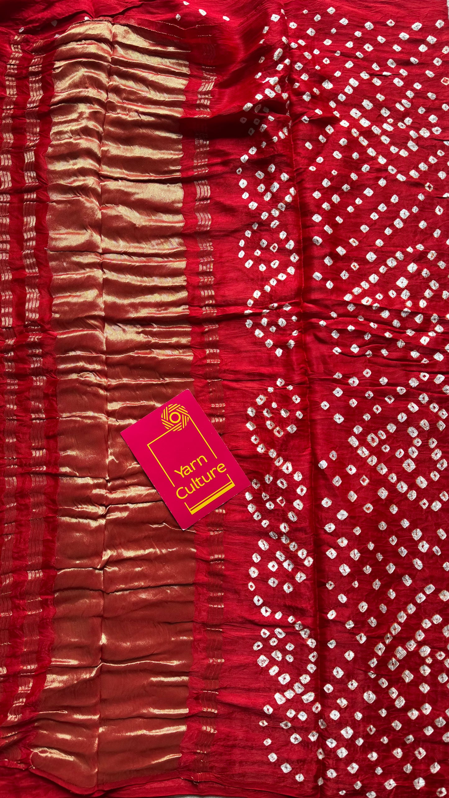 Red crushed bandhani modal silk with lagdi patta (zari pallu)  - YCDESE28