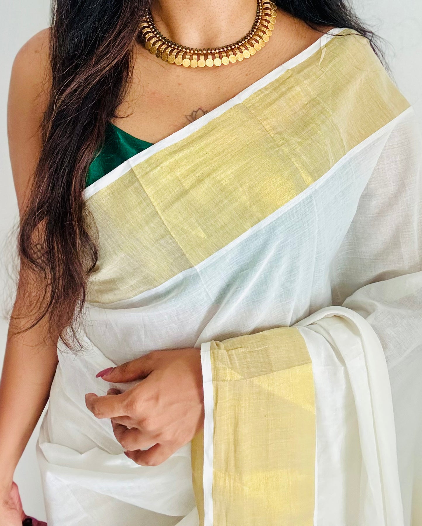Coin neckpiece with green stones, with earrings - YCGPNP739