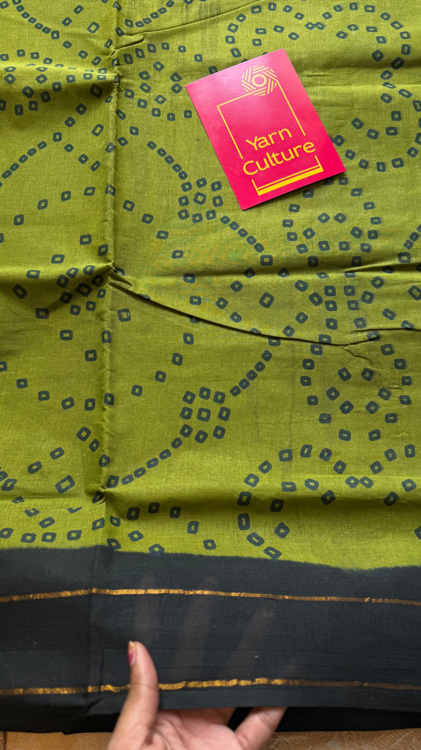 Green with black contrast, kattuchayam dyed madurai cotton saree - YCCOTNMA236