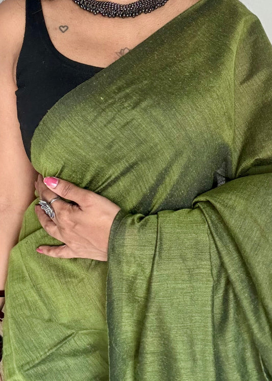 Olive green soft cotton saree  - YCBCKCAP18