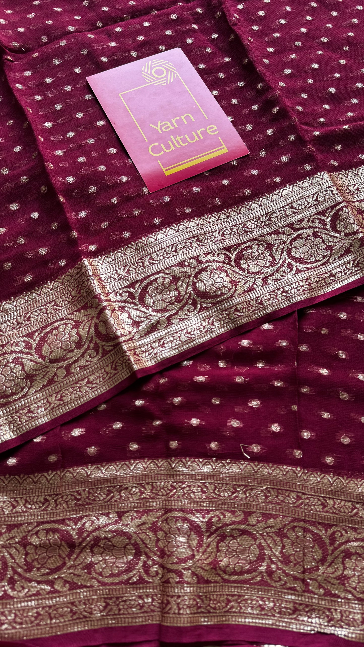 Ruby red viscose georgette saree with zari motifs - YCDOSFE203