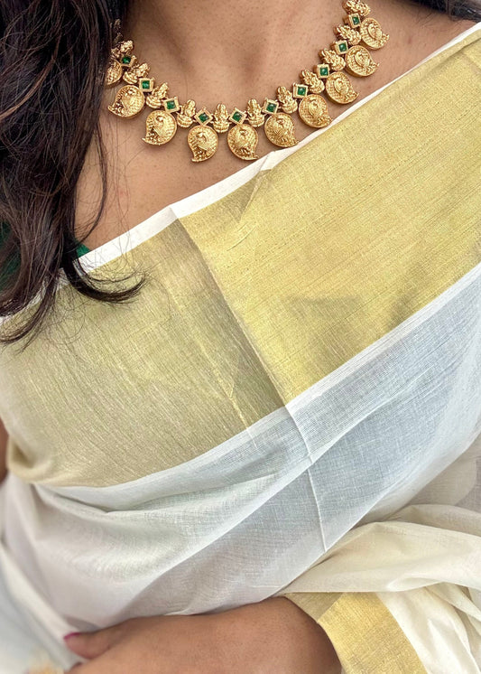 Mango shaped pendants with green stones, necklace - YCAGC19