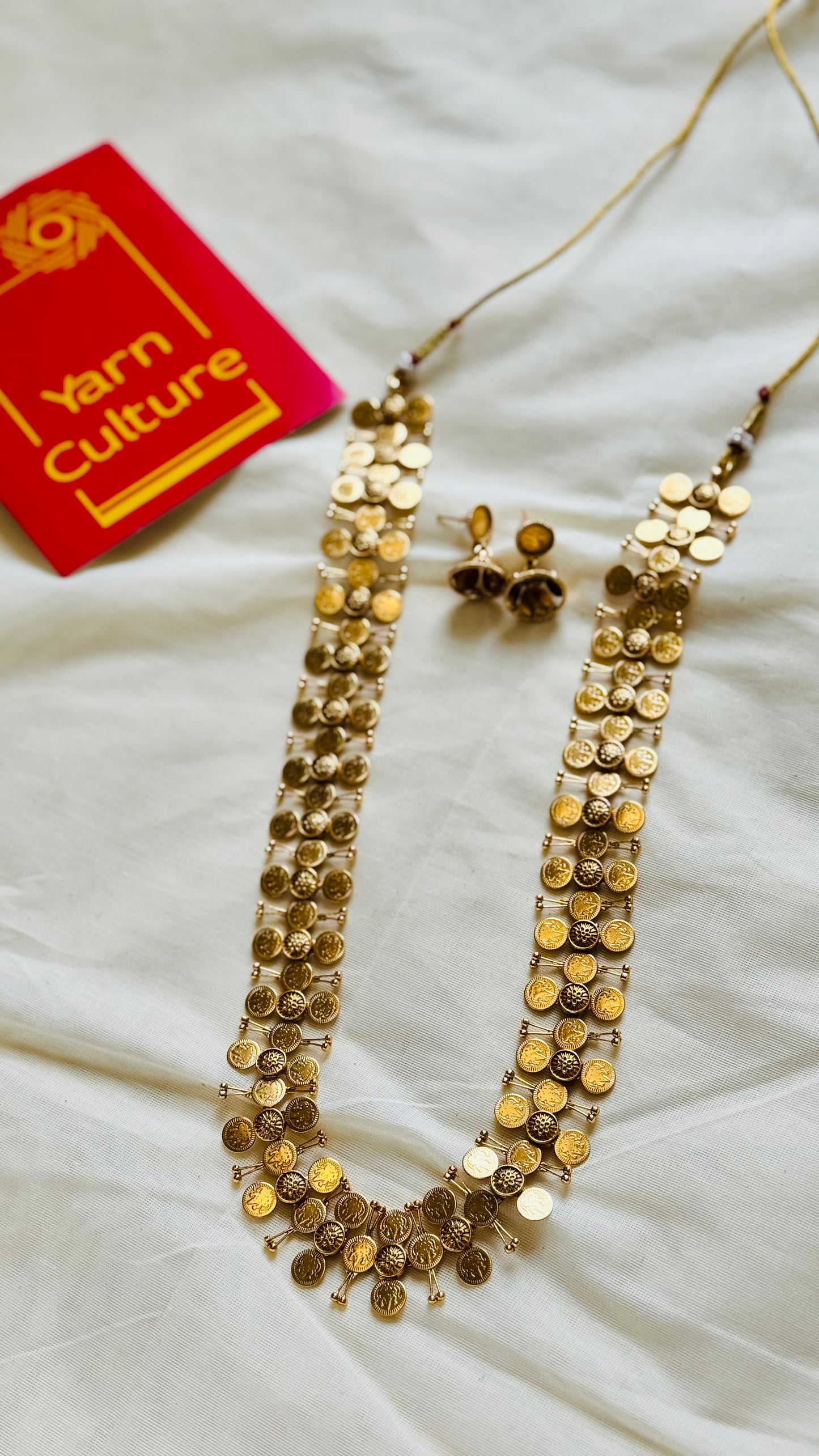 Long triple coin statement neckpiece, with earrings - YCGPNP728