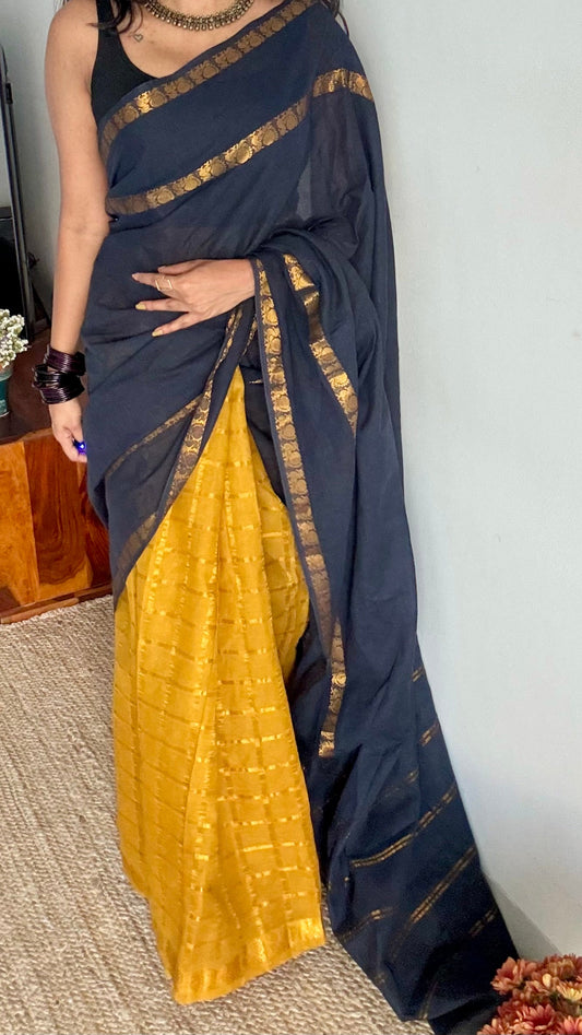 Karumani (கருமணி) : black with ginger yellow, sungudi cotton - YCENOID05