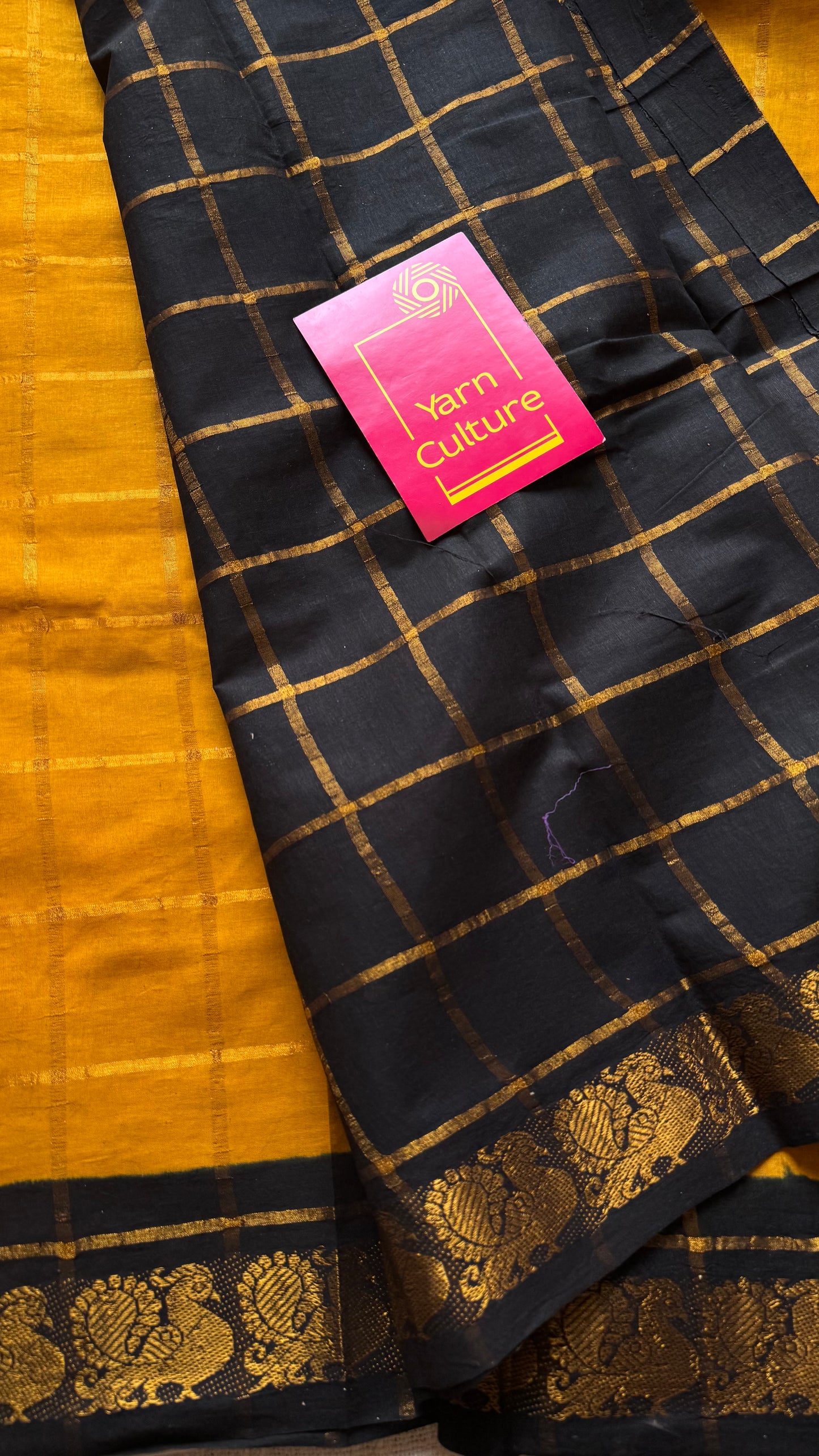 Turmeric yellow with black pavithra kattam sungudi, madurai cotton - YCCOTNMSAP141