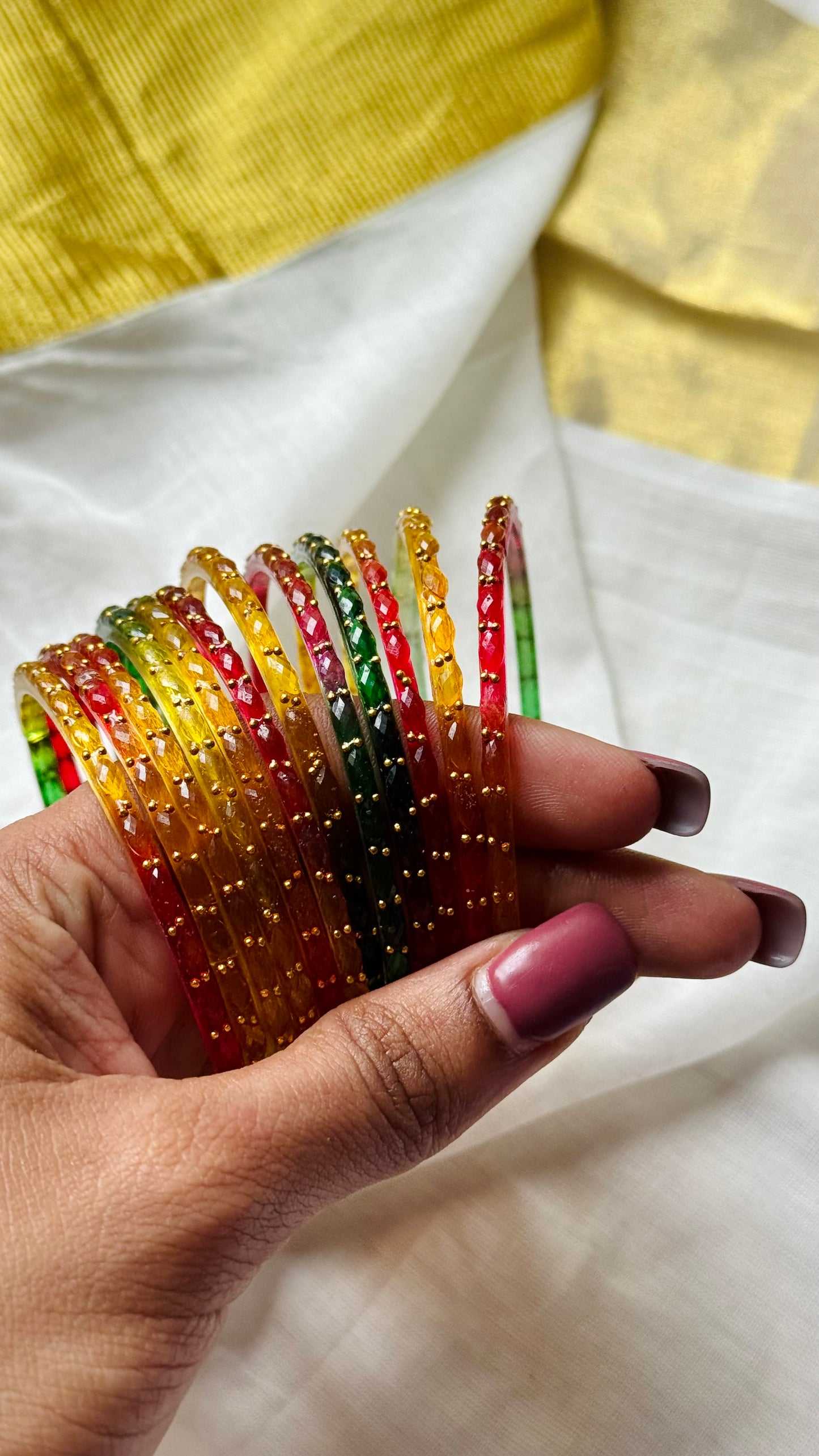 Multicolour raindrop bangles, set of 12, size 2.6 - YCBANGL853