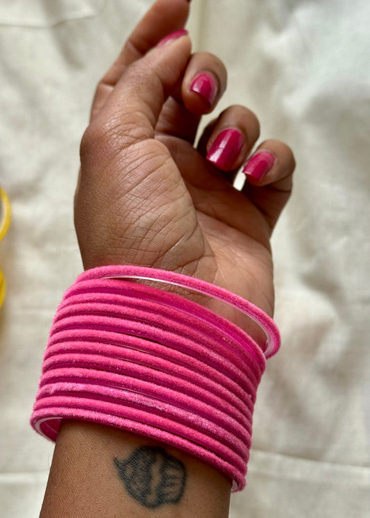 Light pink velvet glass bangles, set of 12 - YCBANGL349