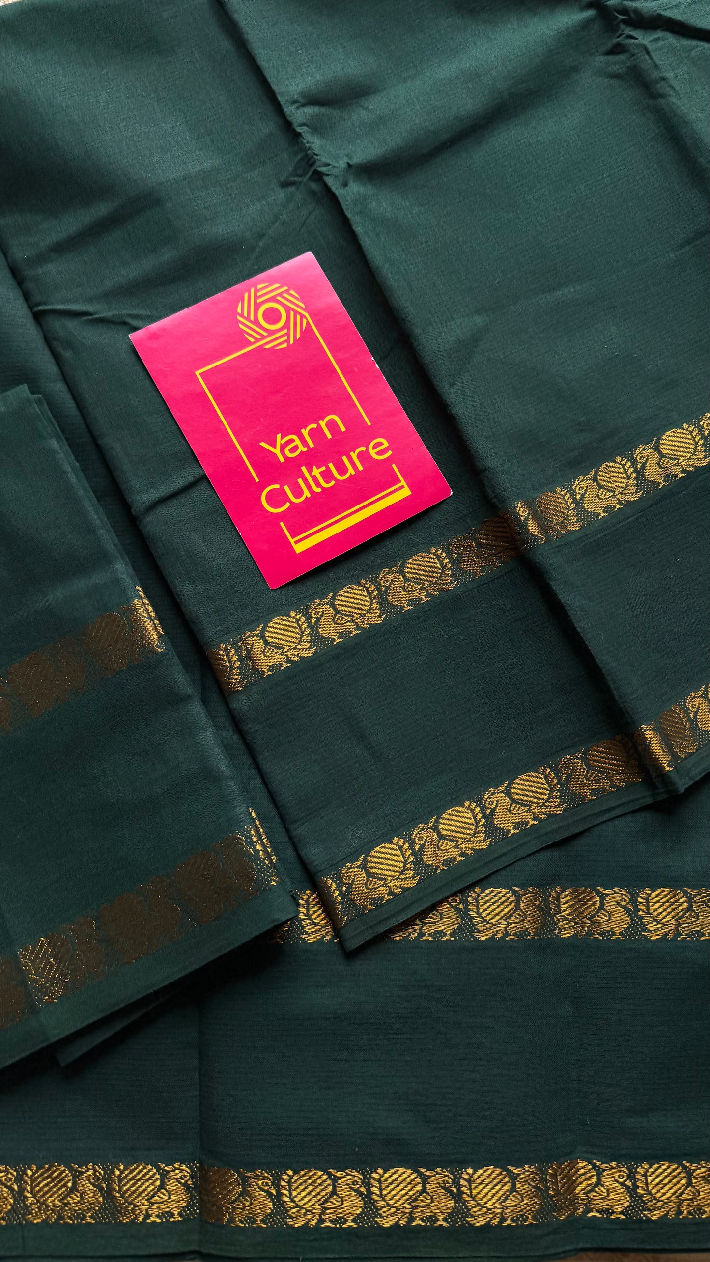 Dark green rettaipettu peacock gap border, kattuchayam dyed madurai cotton saree  - YCCOTNMSJUL02