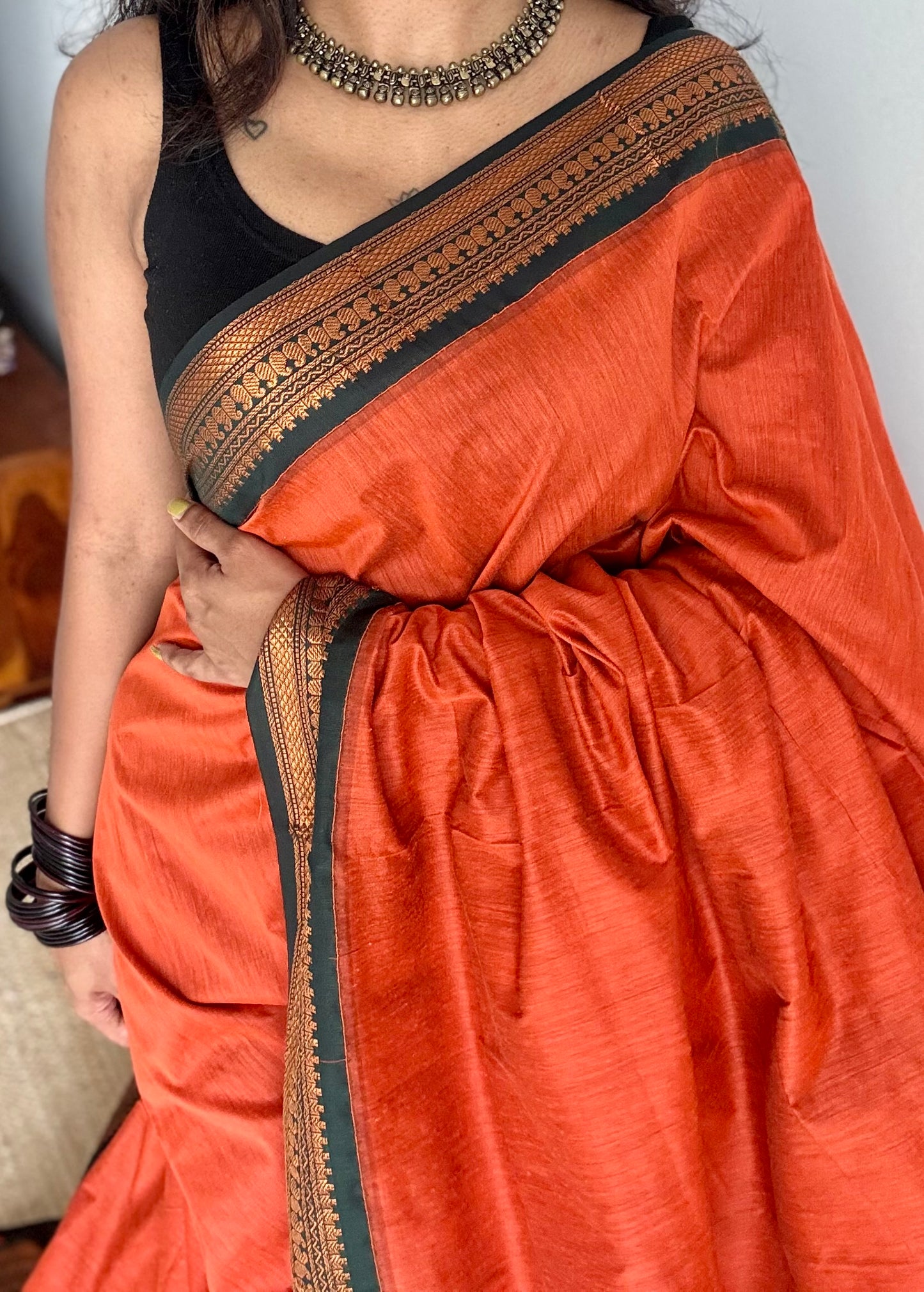 Orange with dark green - cotton silk - YCCOTNSEKCS04