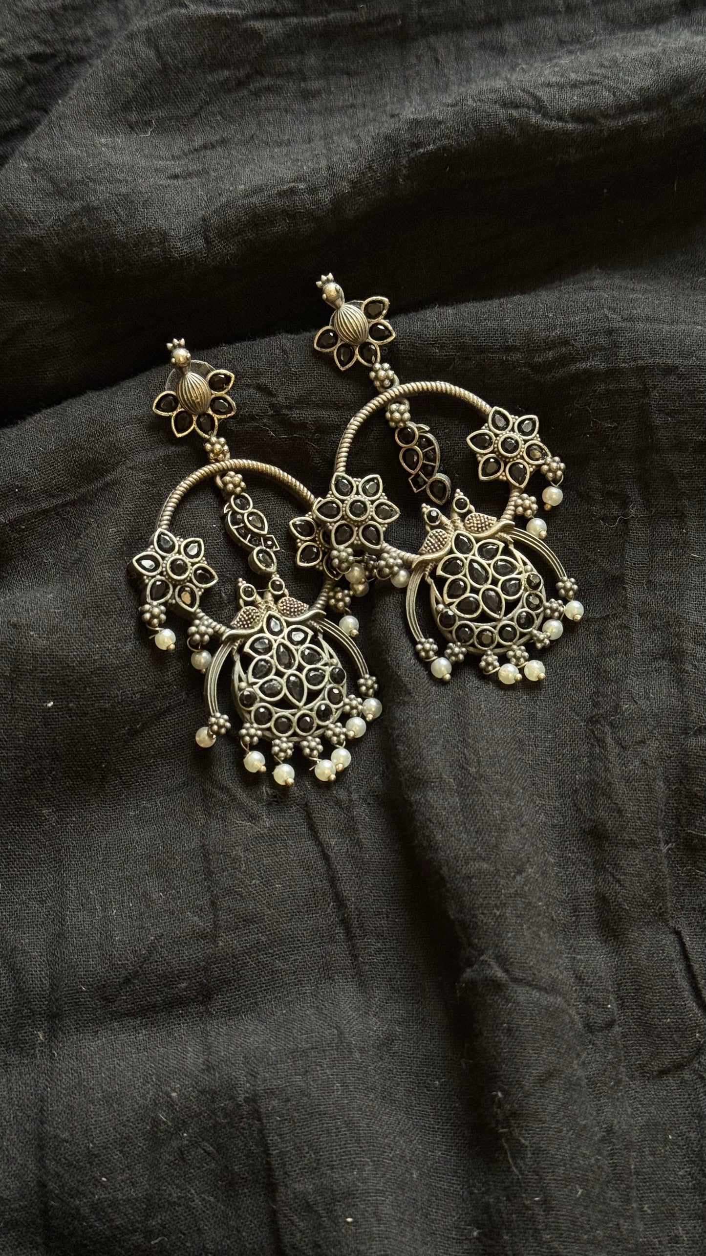 Peacock dangler earring with black stones - YCOSED596