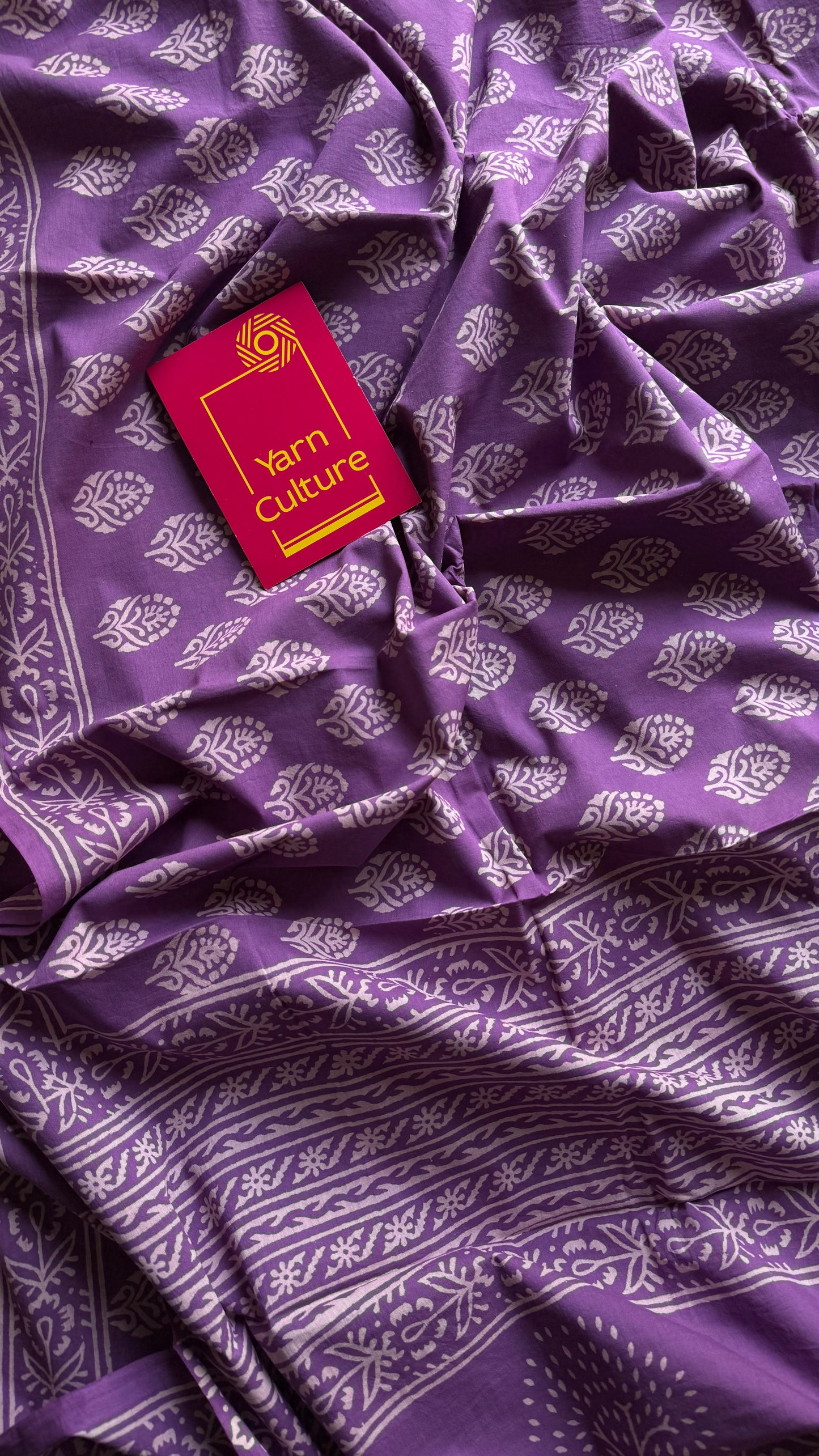 Purple with off white floral block printed soft cotton saree - YCTORCMA17