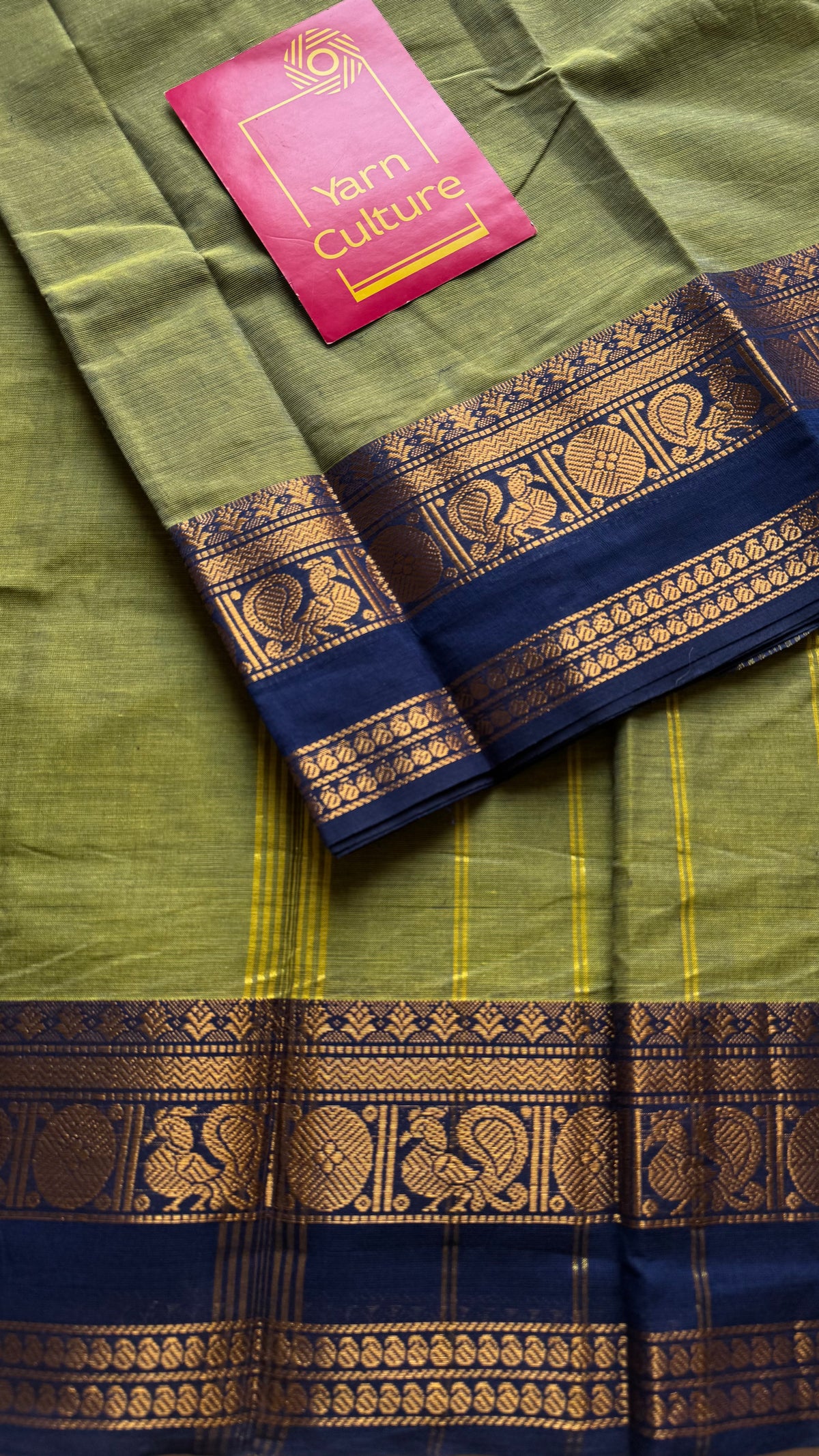 Green with blue gap zari border, kanchi cotton saree - YCCOTNCCOC115